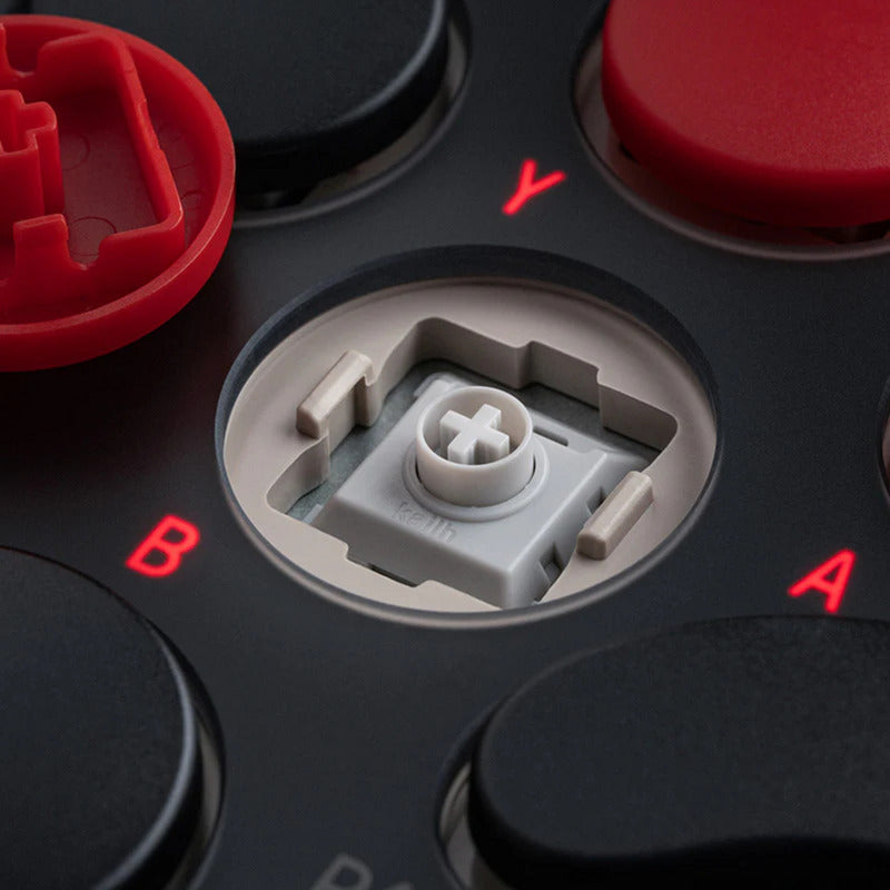 8BitDo arcade controller (grijs rood, 2.4 ghz bluetooth usb, nintendo switch 1 + 2, pc)