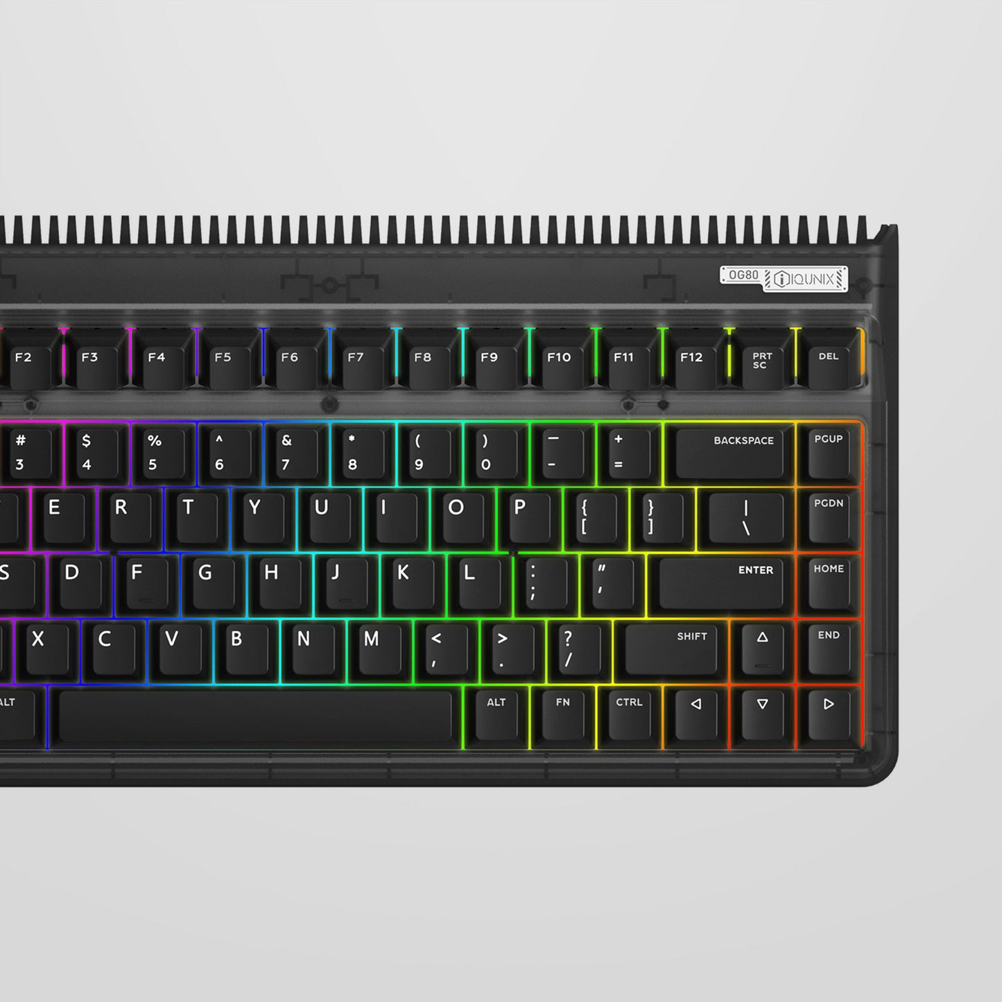 Iqunix OG80 Dark Side Wireless Mechanical Keyboard (Zwart, US lay-out (QWERTY), Gateron Red, 80% (TKL), RGB leds, Hot-swappable, PBT, 2.4GHz | Bluetooth 5.1 | USB-C)