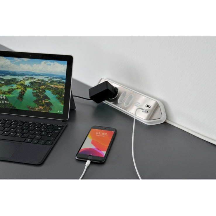 Brennenstuhl estilo hoekstekkerdoos 4-voudig stekkerdoos (wit roestvrij staal, 2x usb)