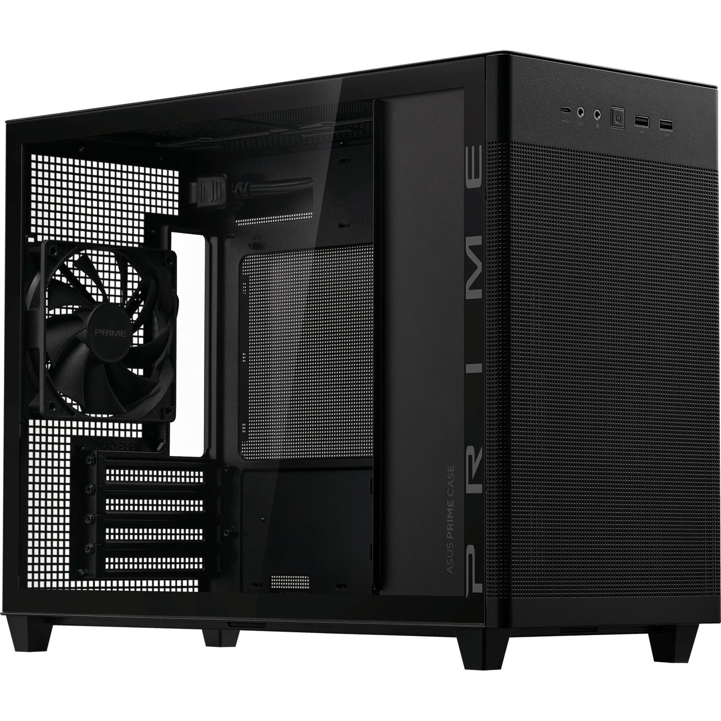 ASUS prime ap201 mini tower behuizing (zwart | 2x usb-a | 1x usb-c | tempered glass)