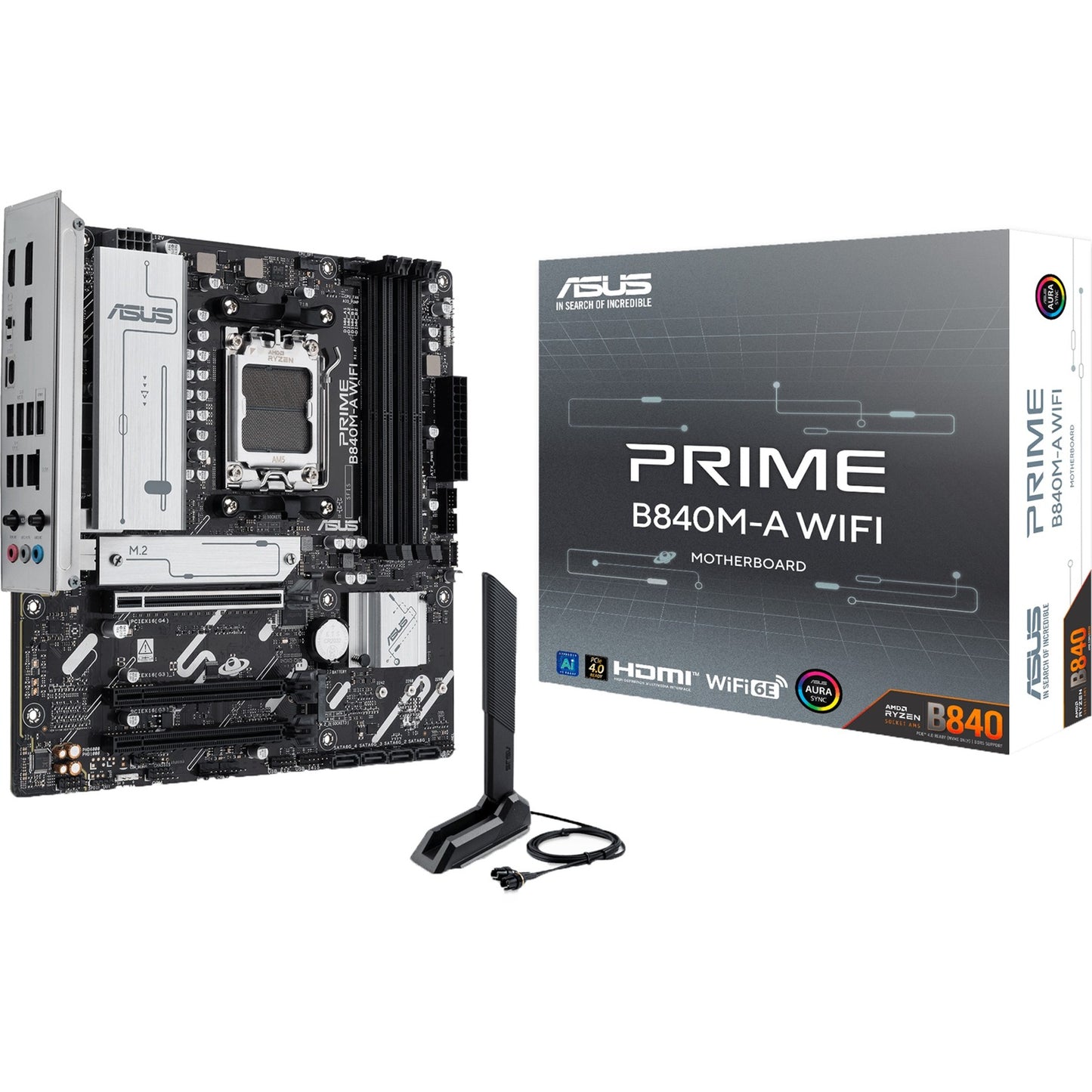 ASUS prime b840m-a wifi socket am5 moederbord (2.5 gbe-lan, wi-fi 6e, bt, sound, µatx)