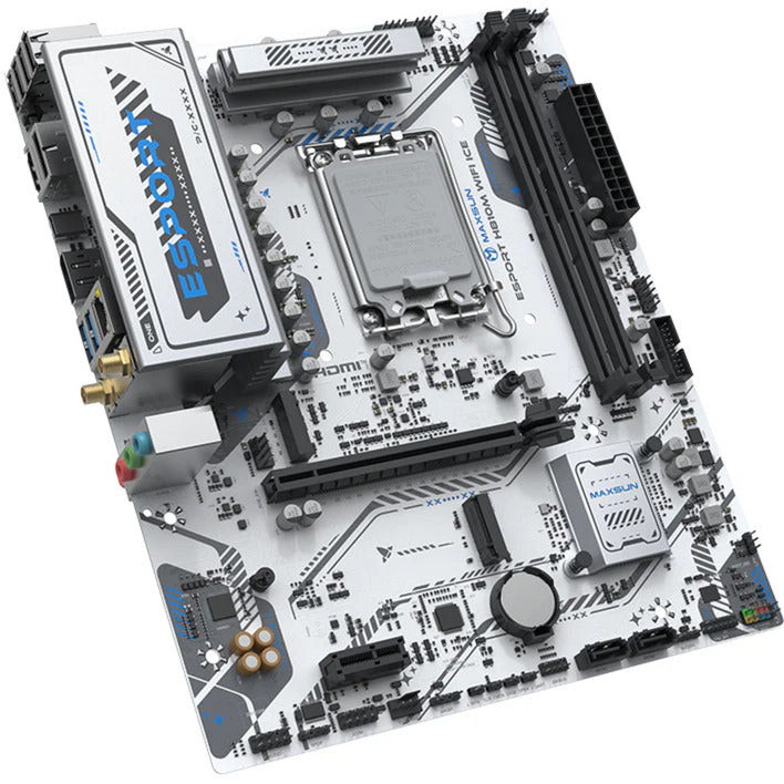 MAXSUN ms-esport h810m wifi ice socket 1851 moederbord (wit, 2.5 gb-lan, wlan, bt, sound, µatx)