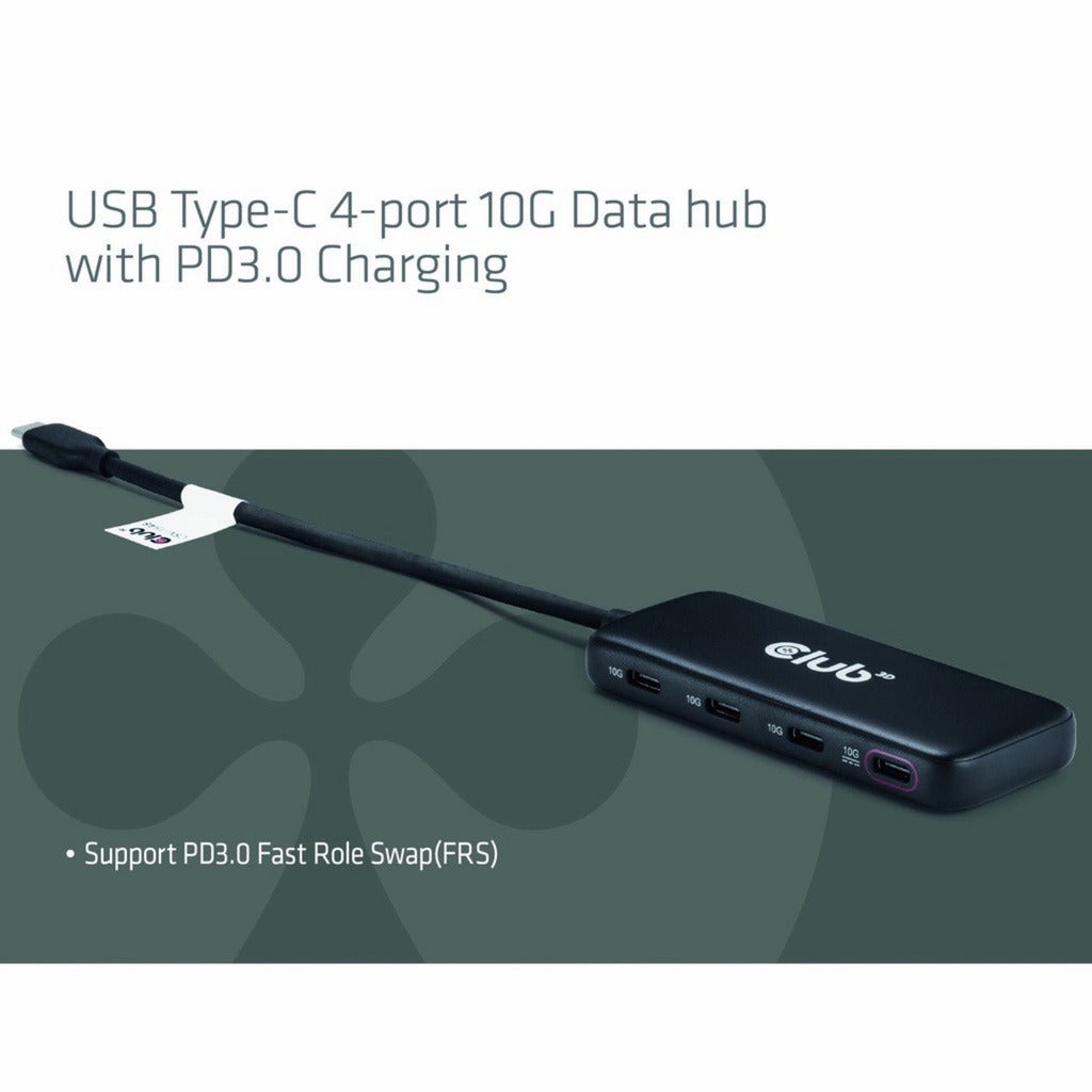 Club 3D usb-c 4-poorts 10g-datahub met pd3.0 usb-hub (zwart)
