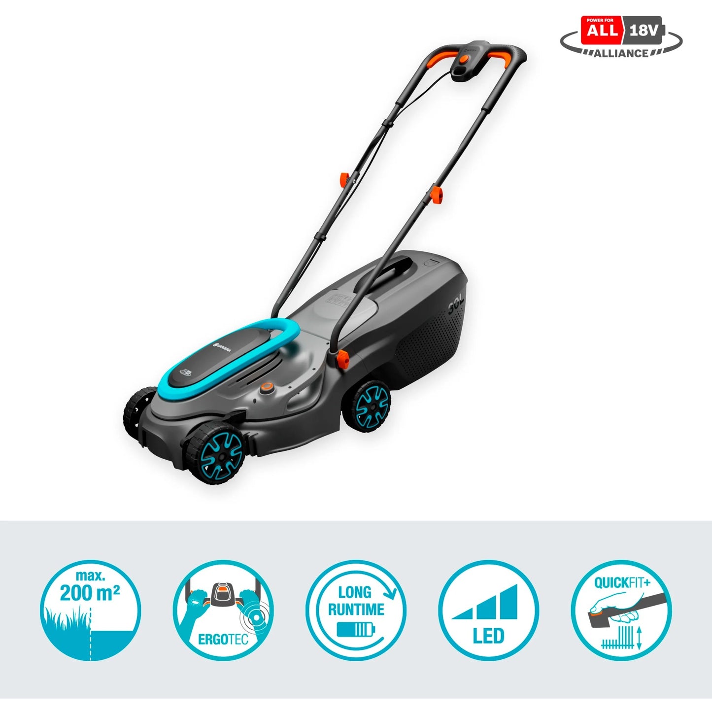 GARDENA accugrasmaaier powermax 32 18v p4a set (zwart grijs, incl. li-ion accu 4,0ah, power for all alliance)