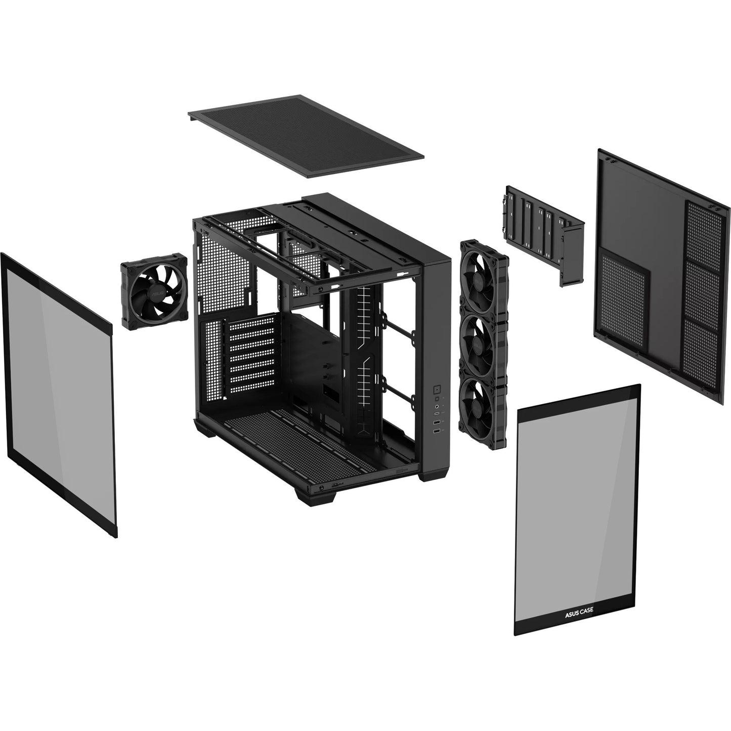 ASUS a32 plus midi tower behuizing (zwart | 2x usb-a | 1x usb-c | rgb | tempered glass)
