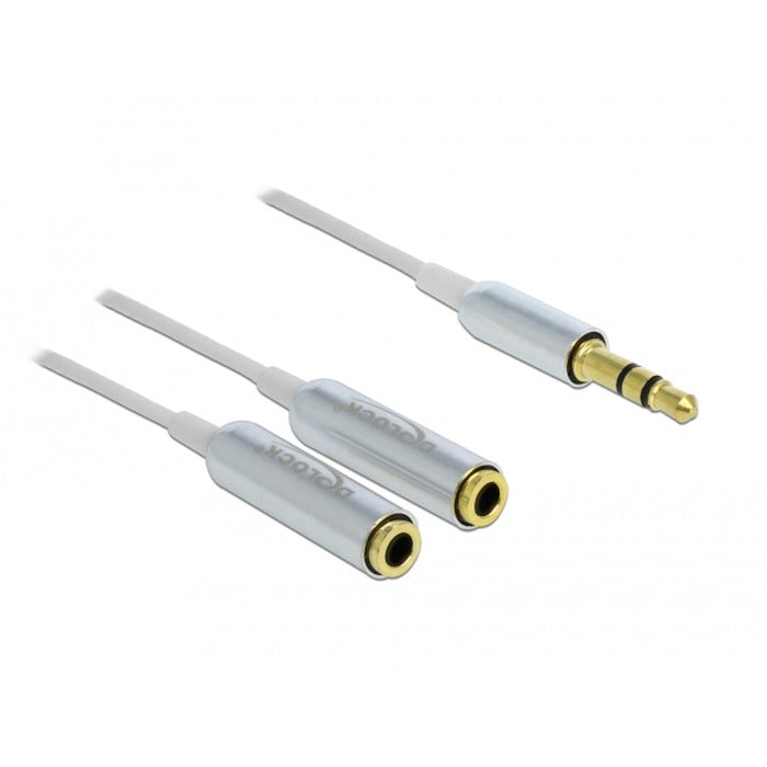 DeLOCK cable audio splitter stereo jack male 3.5mm > 2x stereo jack female splitterkabel (wit zilver)