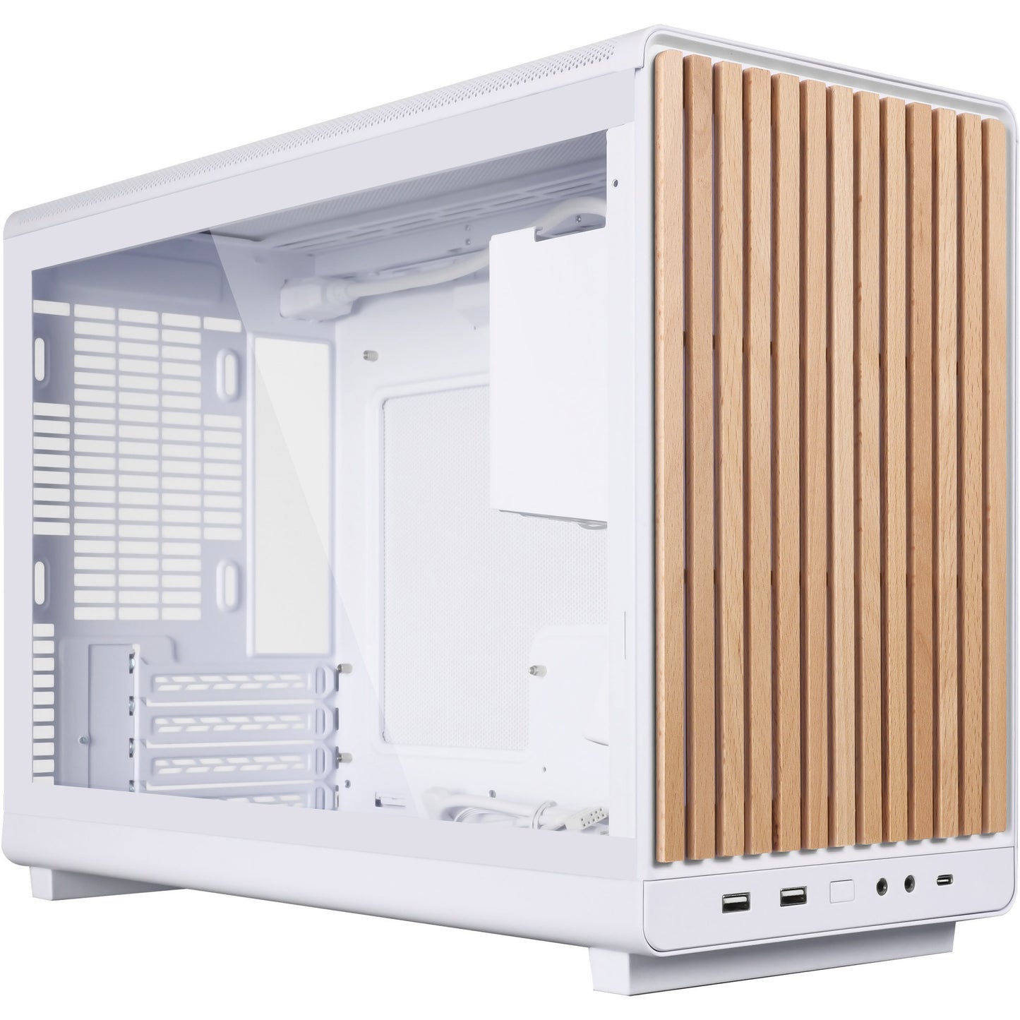 Lian Li a3-matx white (wood edition) midi tower behuizing (wit houtkleur | 2x usb-a | 1x usb-c | tempered glass)