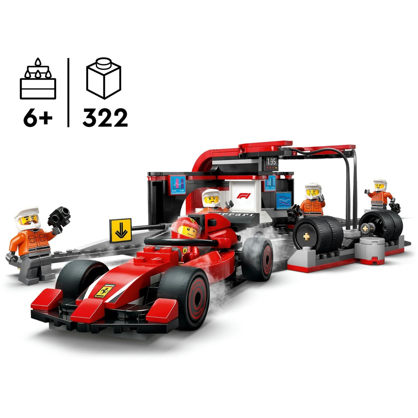 LEGO city 60443 f1 pitstop en pitcrew met ferrari auto