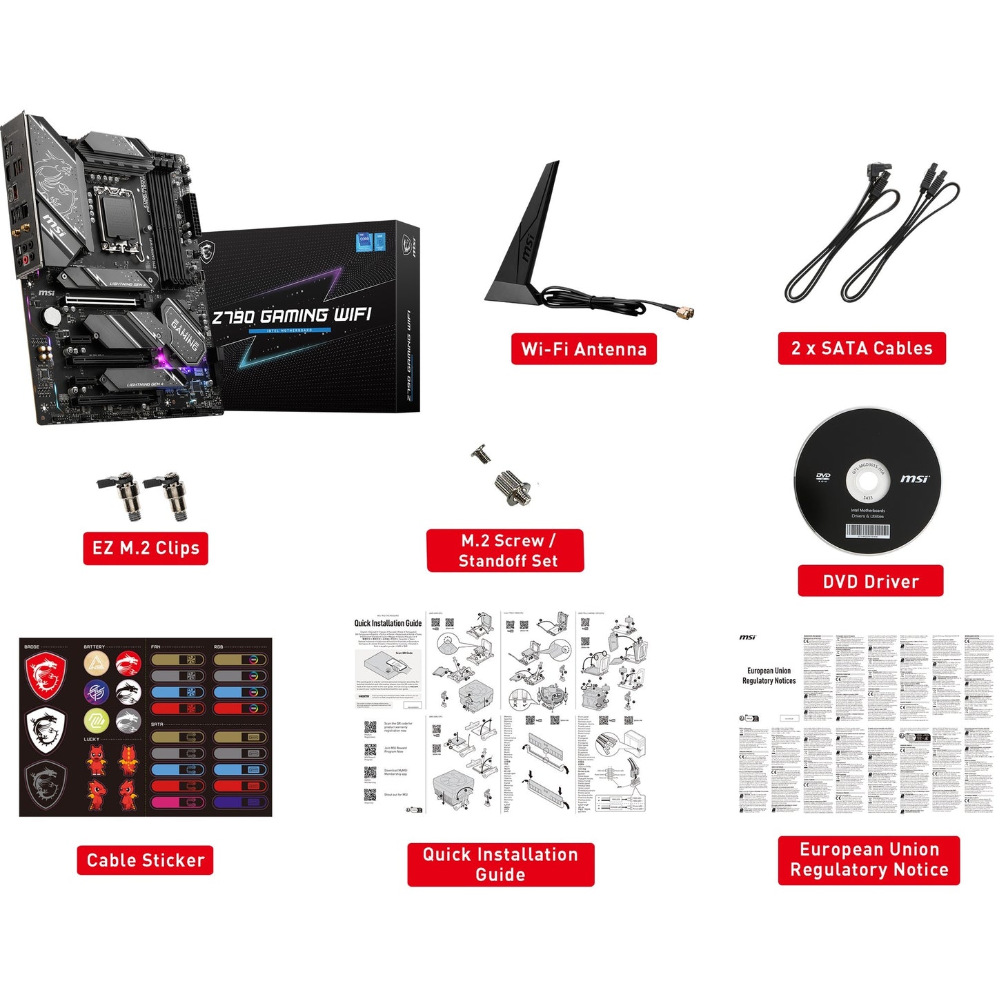 MSI z790 gaming plus wifi socket 1700 moederbord (grijs zwart, raid, 2.5 gb-lan, wi-fi 6e, bt, sound, atx)