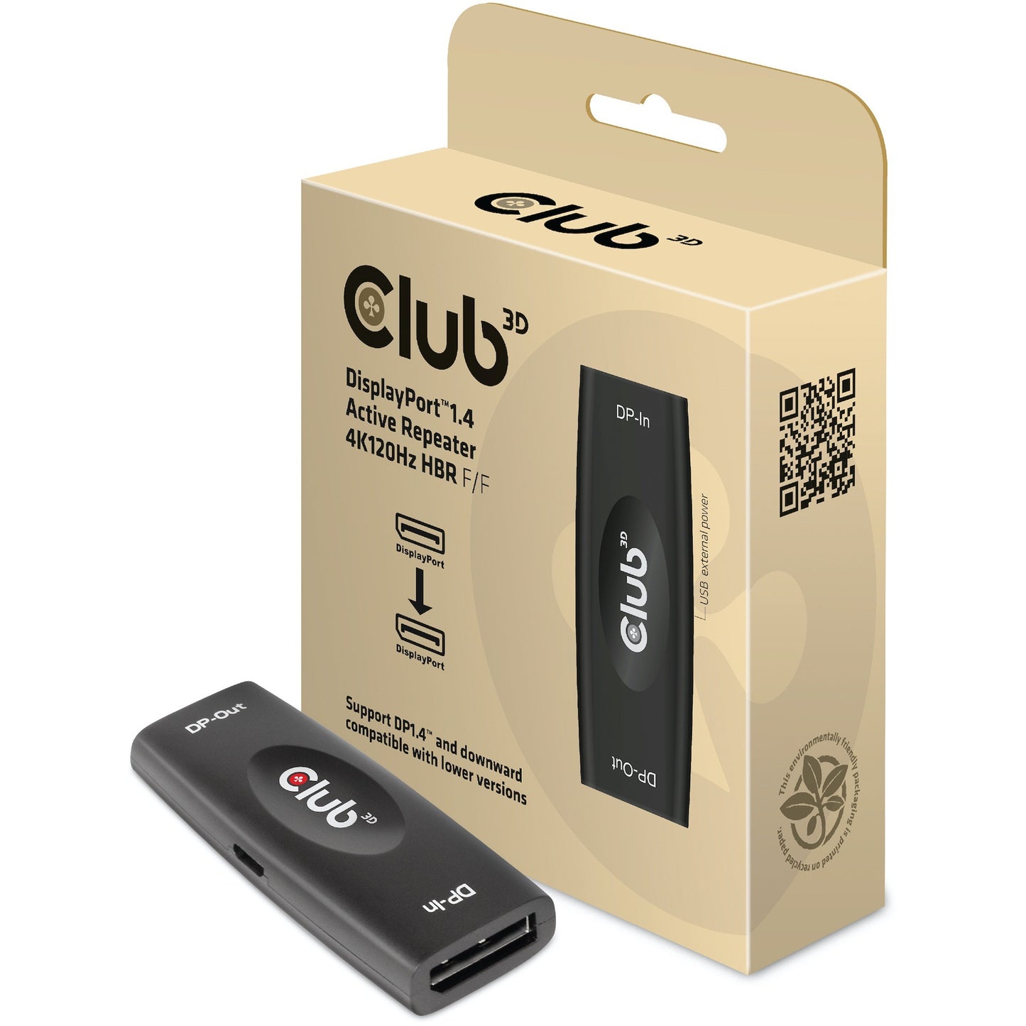 Club 3D displayport 1.4 active repeater 4k120hz hbr3 f f kabel (zwart)