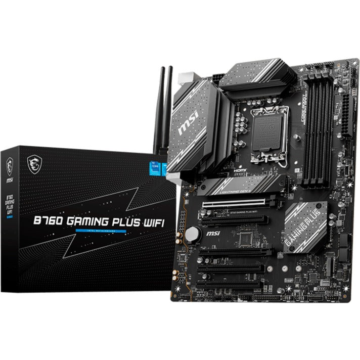 MSI b760 gaming plus wifi socket 1700 moederbord (grijs zwart, raid, 2.5gb-lan, wi-fi 6e, bt, sound, atx)