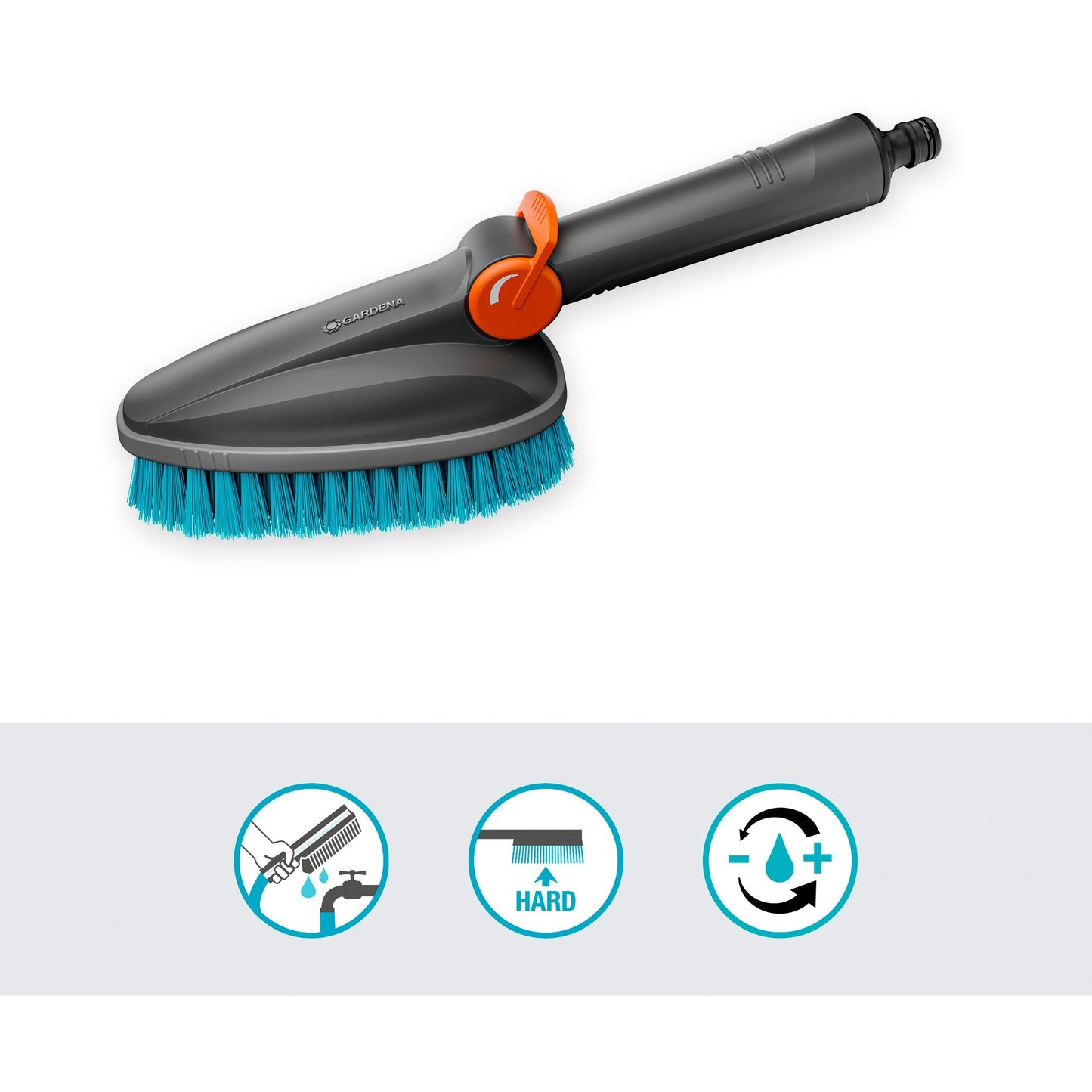 GARDENA cleansystem handborstel m hard, met slangaansluiting wasborstel (grijs turquoise, 18846-20)