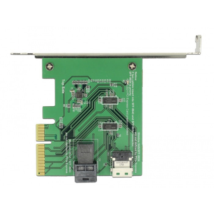 DeLOCK pci express x4 card u.2 nvme naar 1 x internal sff-8654 4i + 1 x internal sff-8643 – low profile form factor adapter (zilver)