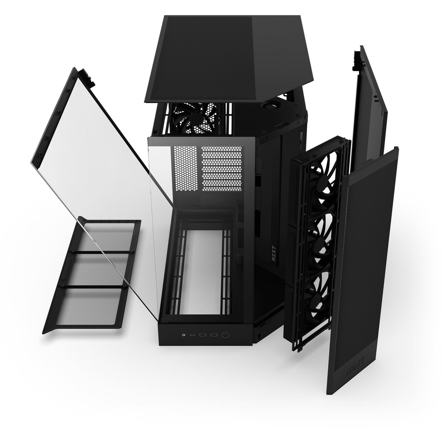 NZXT h9 flow midi tower behuizing (zwart (mat) | 2x usb-a | 1x usb-c | tempered glass)