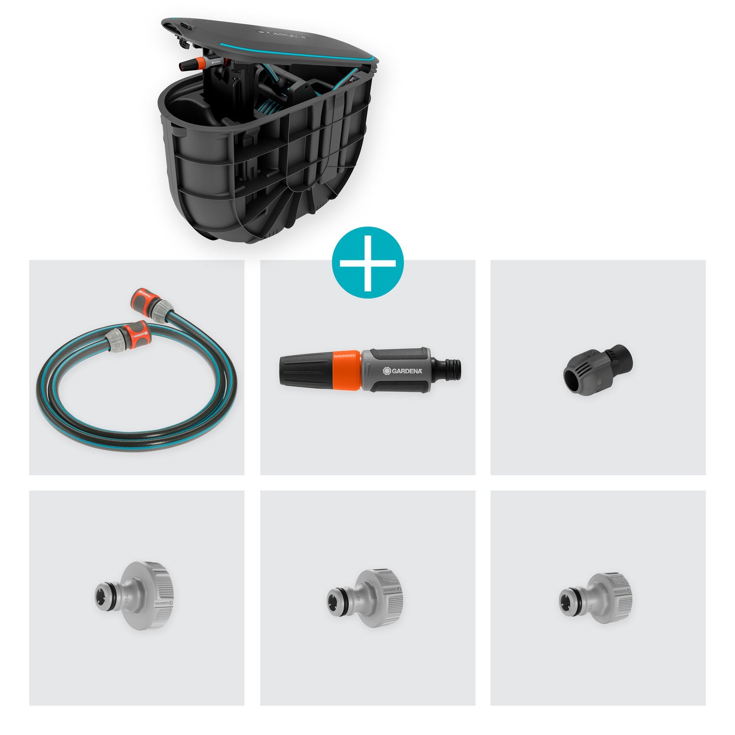 GARDENA undercover slangenbox rollup m, 20 meter slanghaspel (zwart turquoise)