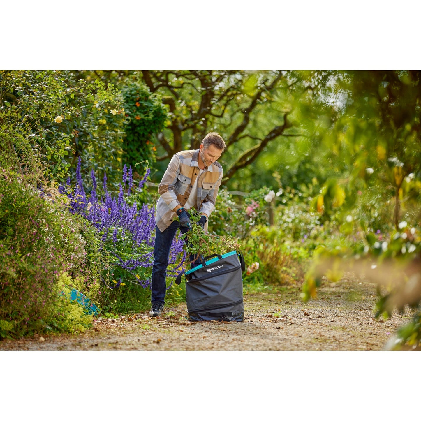 GARDENA tuinafvalzak pop-up rechthoekig, maat m (zwart turquoise, tot 130 liter)