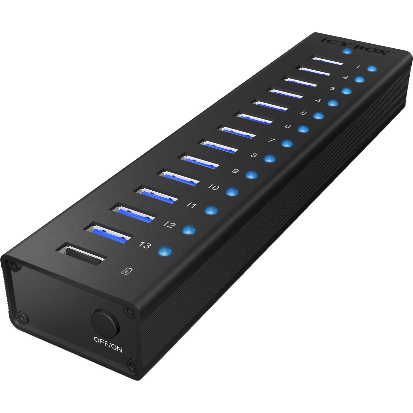 ICY BOX ib-ac6113 usb-hub (zwart, 13x usb 3.0, 1x usb oplaadpoort)