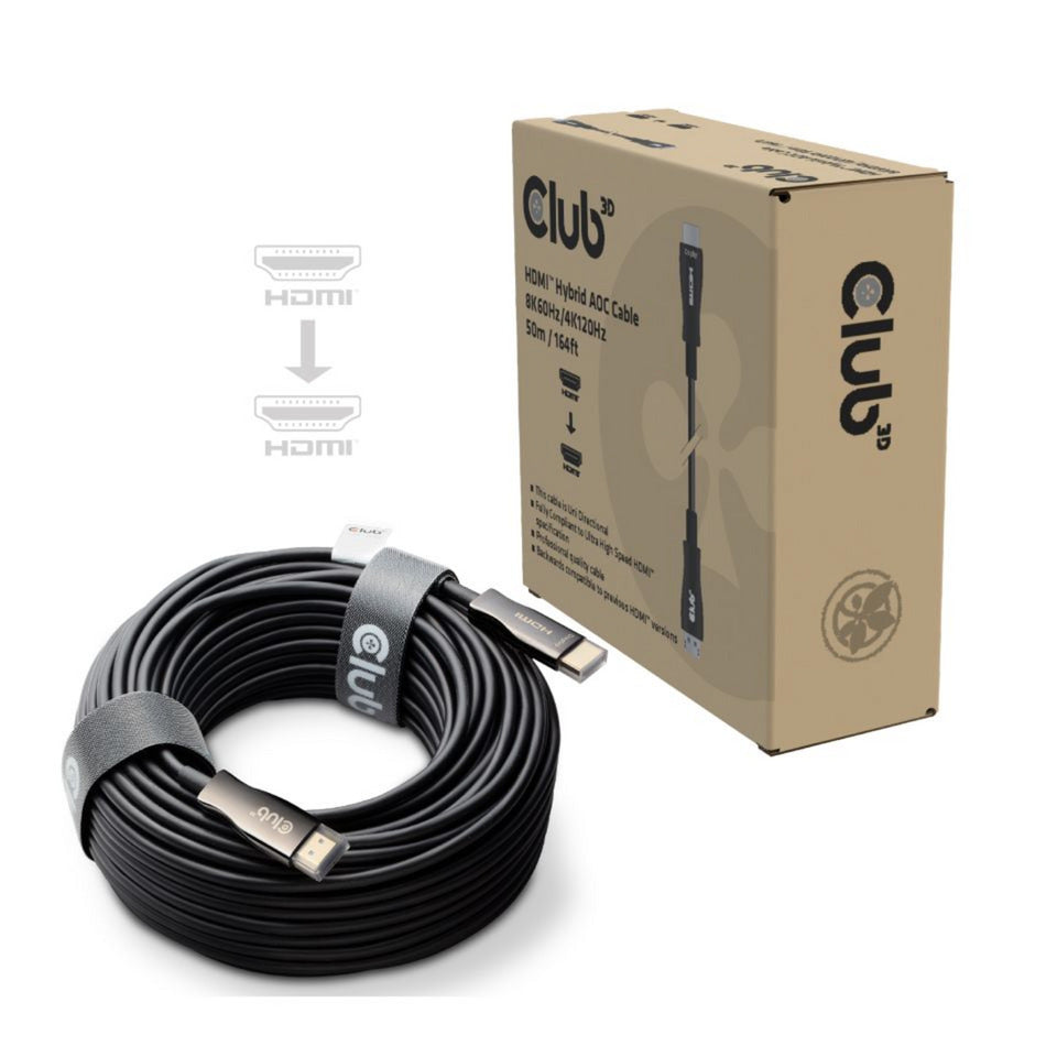 Club 3D hdmi hybrid aoc kabel 8k60hz 4k120hz 50m (zwart)