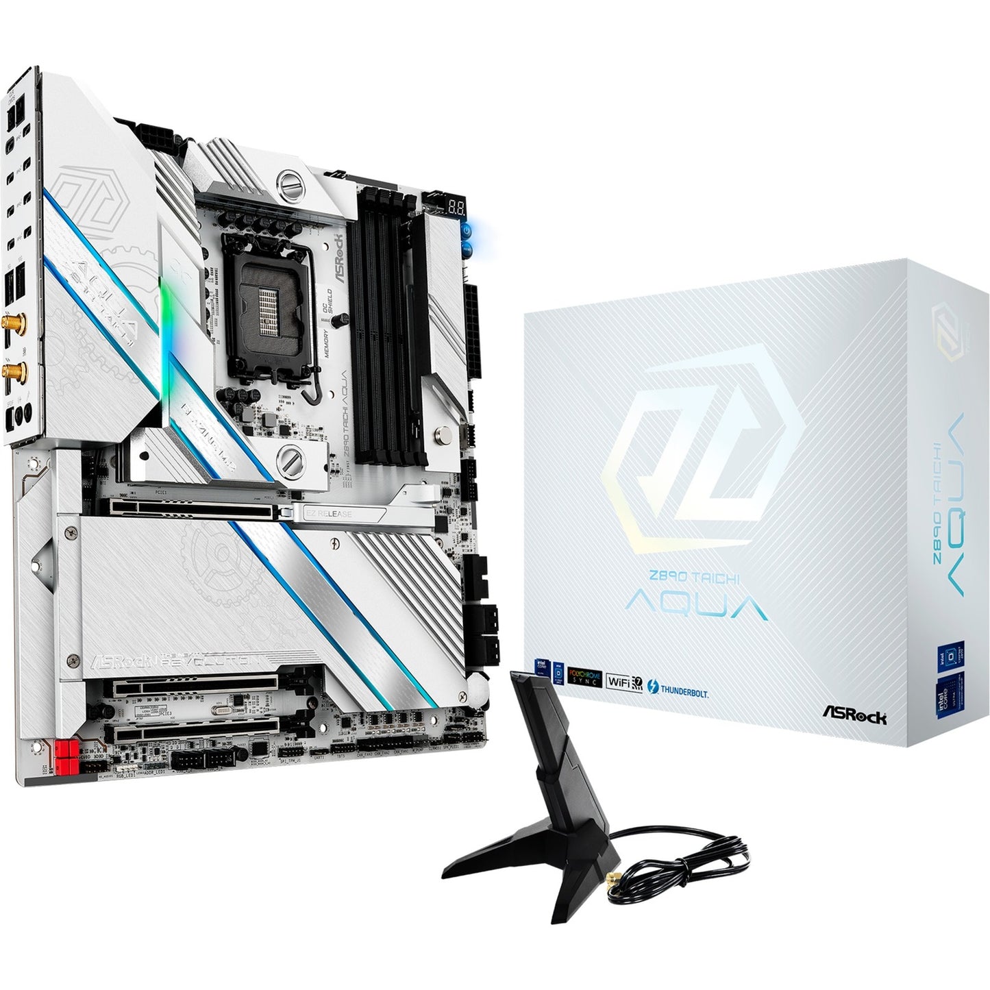 ASRock z890 taichi aqua socket 1851 moederbord (zwart, raid, 10gb-lan, 5gb-lan, wi-fi 7, bt, sound, e-atx)