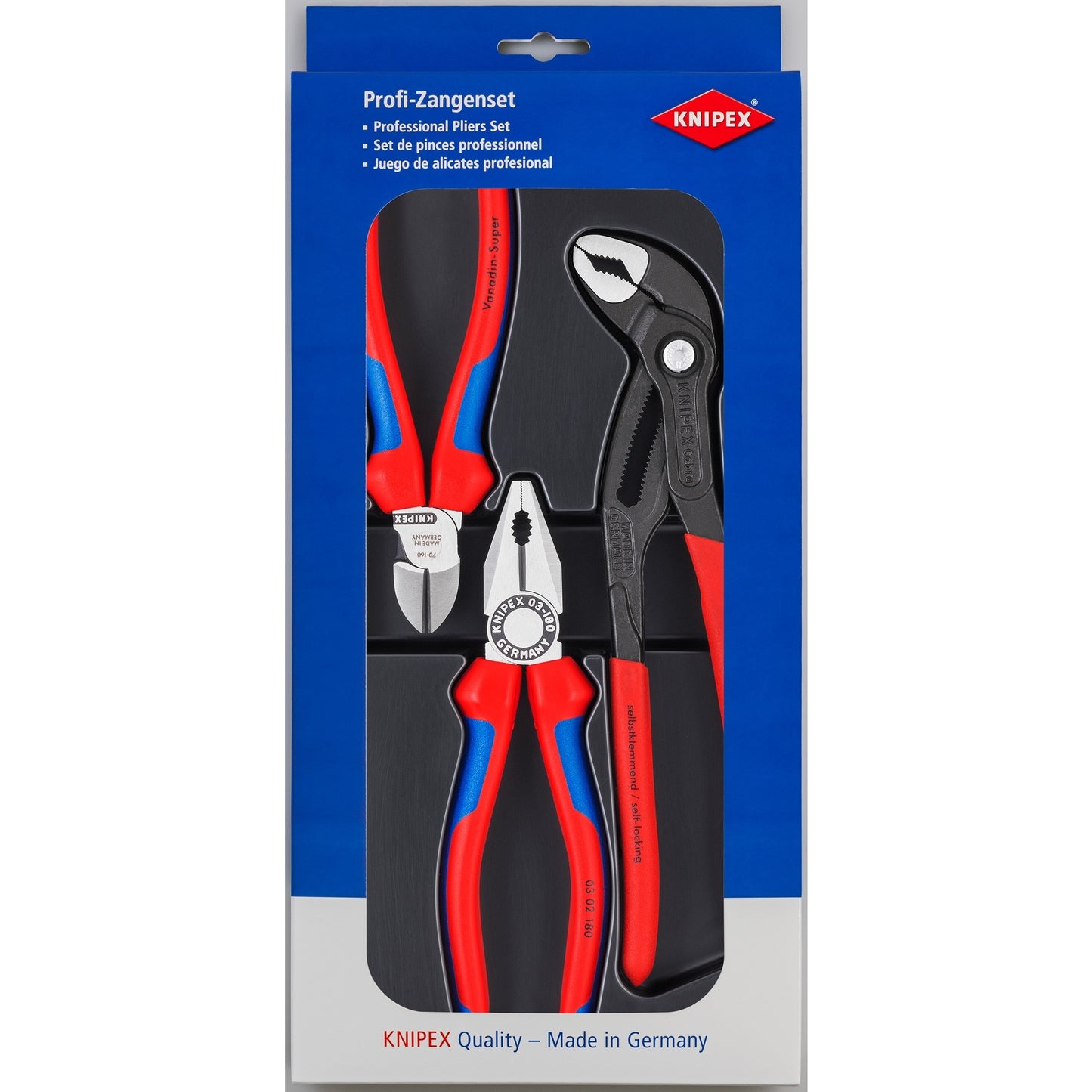 KNIPEX tangen-set 00 20 09 v01 tangenset (blauw zwart, 3-delig)