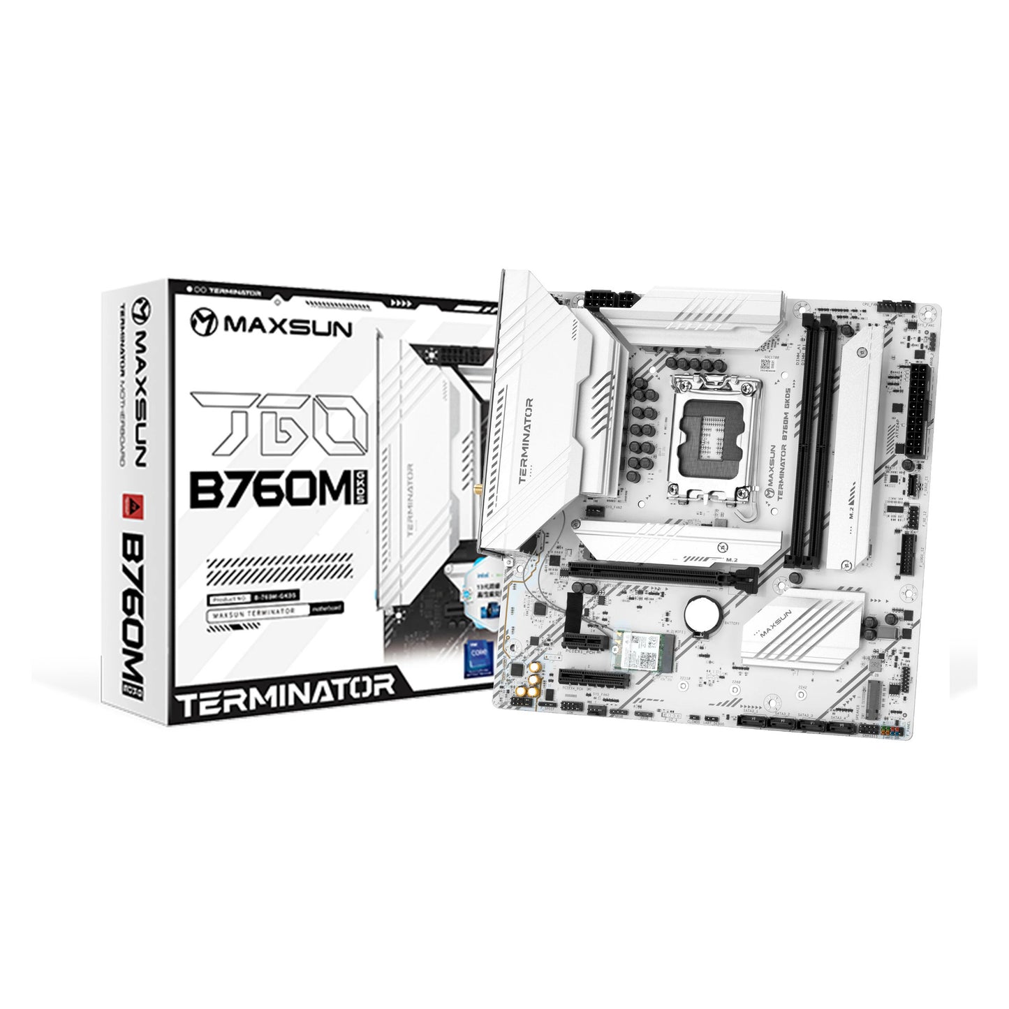 MAXSUN ms-terminator b760m gkd5 ice socket 1700 moederbord (zwart, raid, 2.5 gb-lan, sound, µatx)