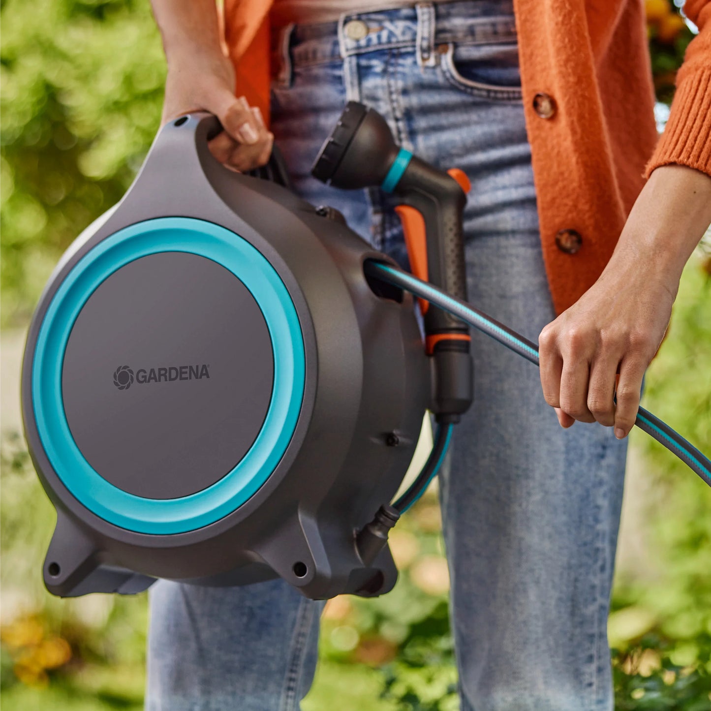 GARDENA draagbare slangenbox movematic slanghaspel (grijs turquoise, 18690-20)