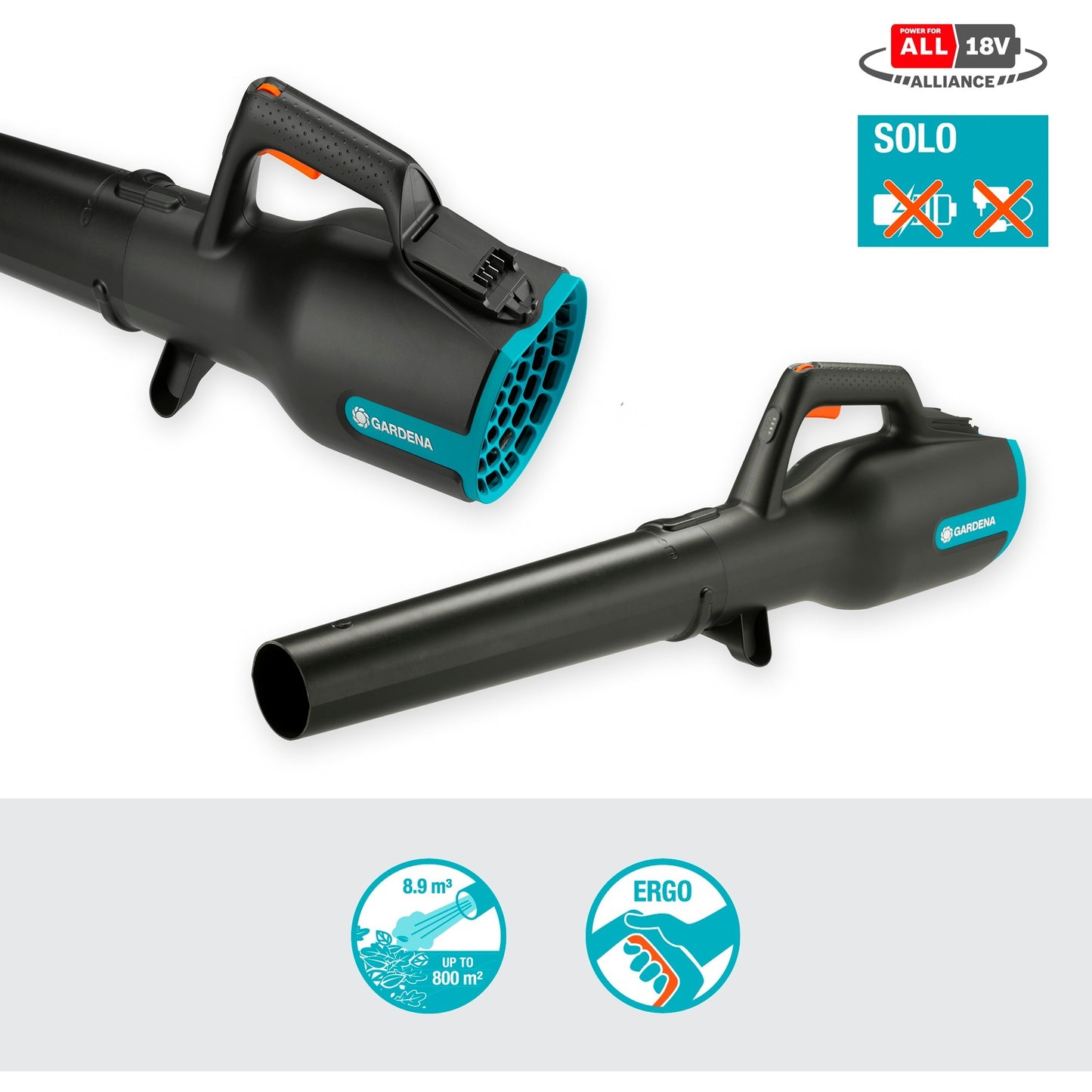 GARDENA accu bladblazer powerjet 18v p4a solo (grijs turquoise, 14890-55, accu niet inbegrepen)