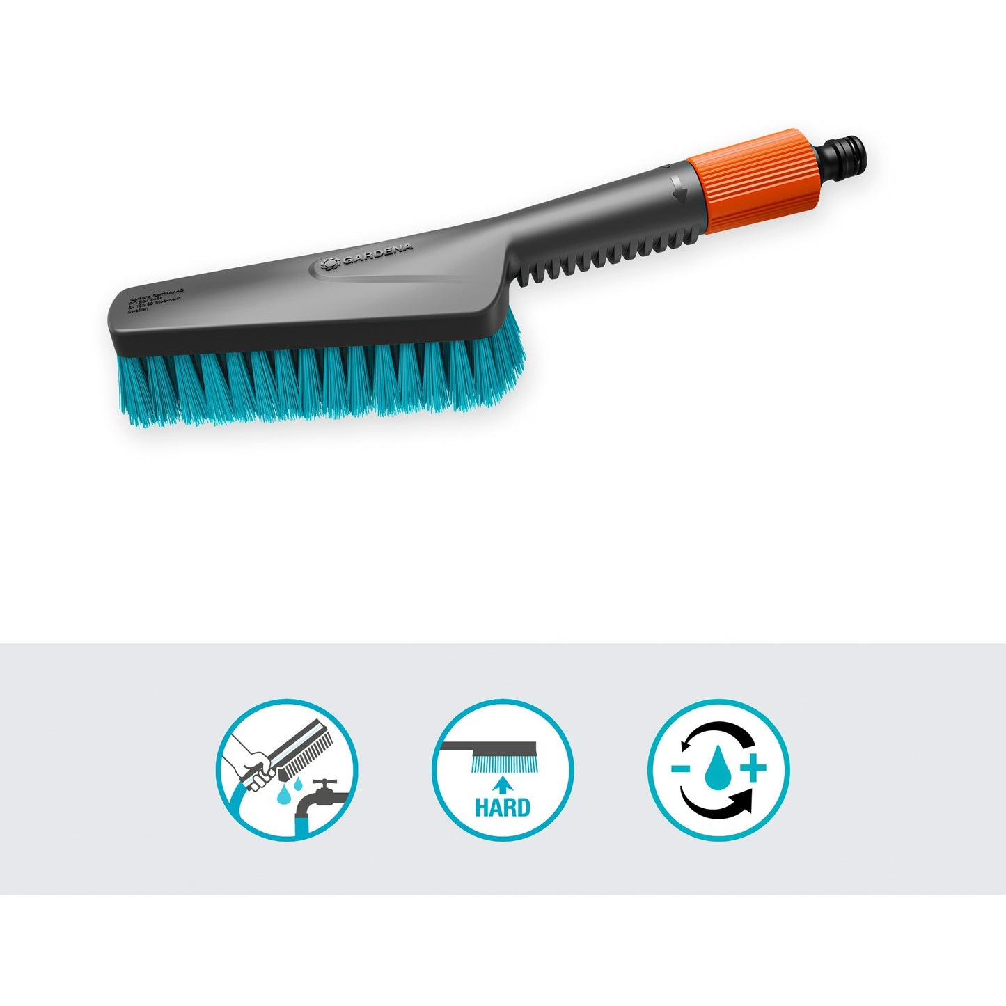 GARDENA cleansystem handborstel s hard, met slangaansluiting wasborstel (grijs turquoise, 18844-20)