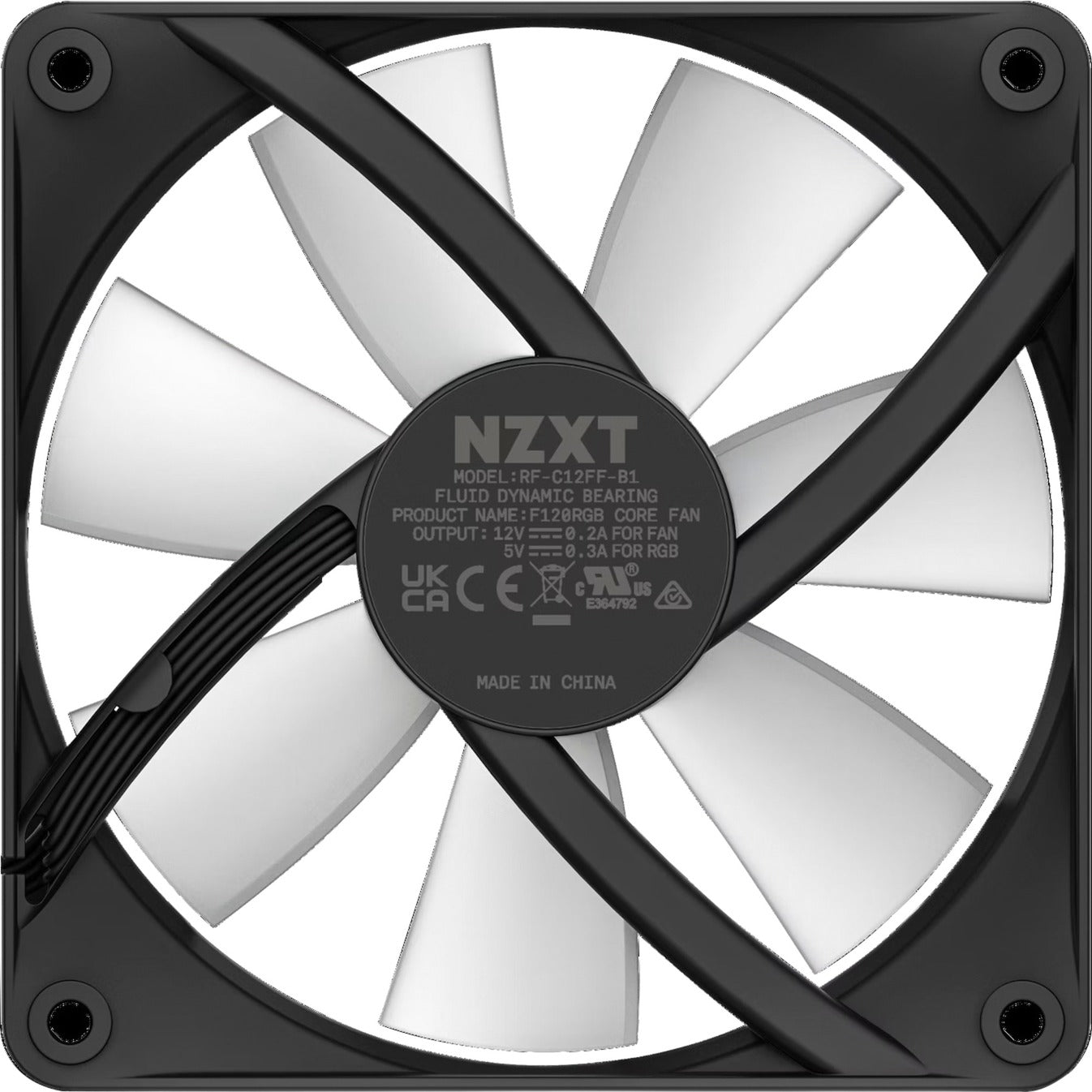 NZXT f120 rgb core case fan (zwart, 120 x 120 x 26 mm, pwm, zonder controller)