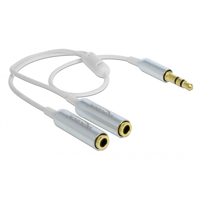 DeLOCK cable audio splitter stereo jack male 3.5mm > 2x stereo jack female splitterkabel (wit zilver)