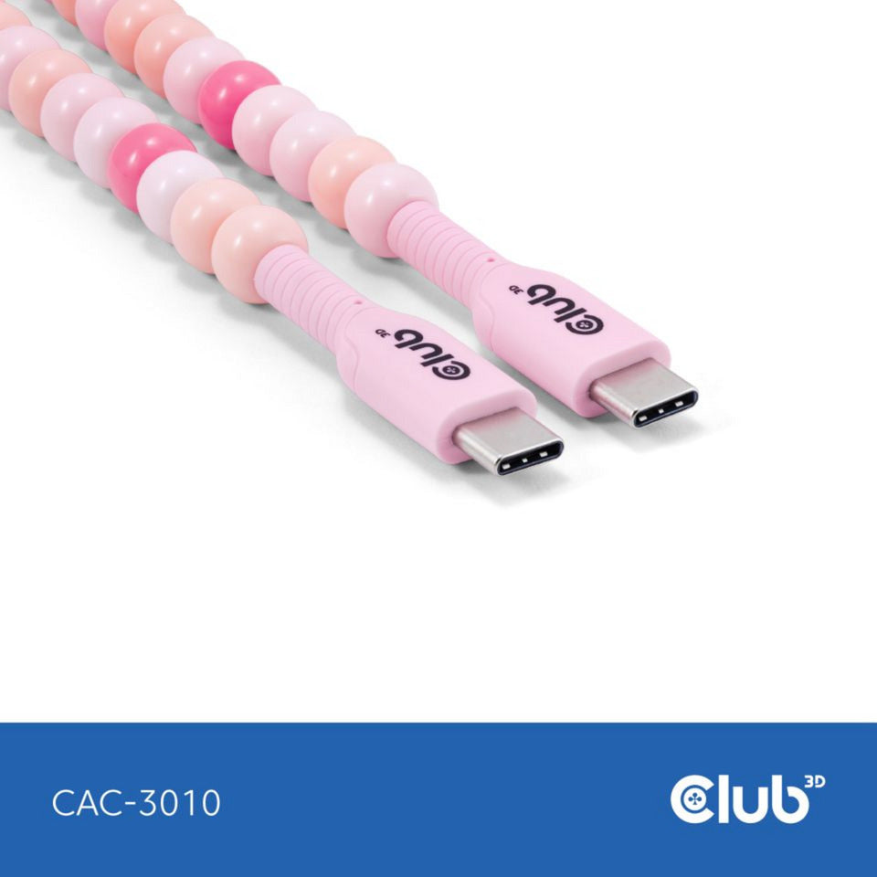 Club 3D usb-c beaded cable pink, 2 meter kabel (roze)