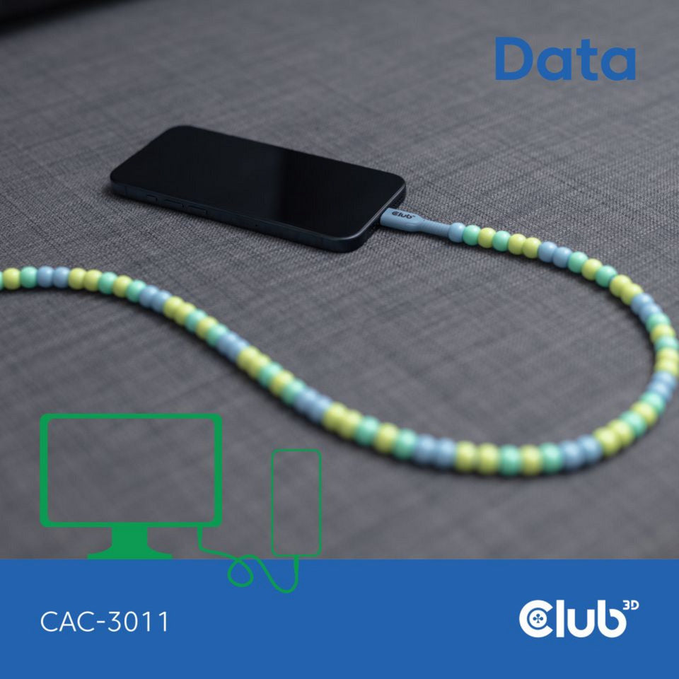 Club 3D usb-c beaded cable blue, 2 meter kabel (blauw)