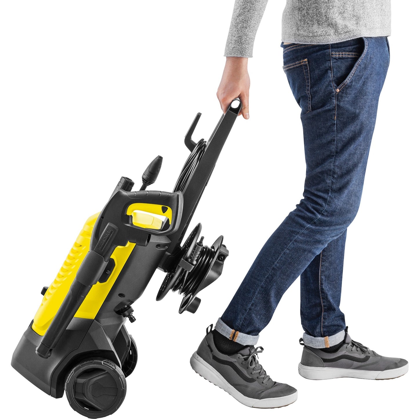 Kärcher k 4 wcm premium hogedrukreiniger (geel zwart, met vuilfrees en slanghaspel)