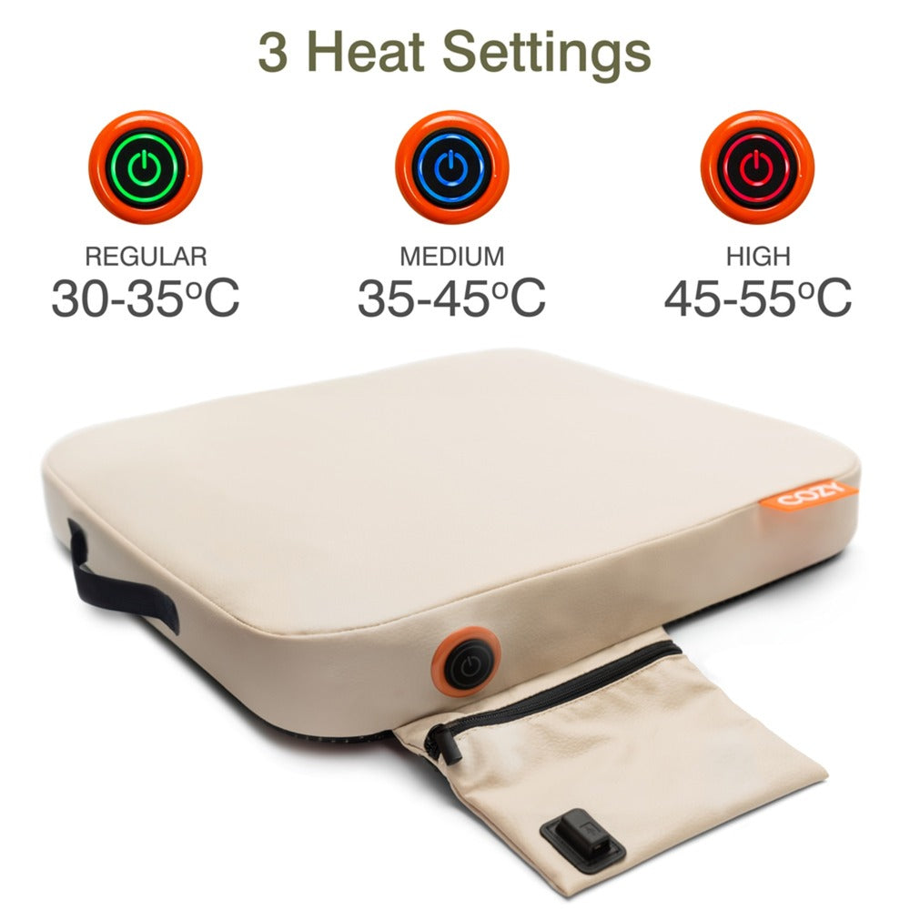 Cozy Jord Outdoor infrarood verwarmd draadloos zitkussen warmtekussen (Lichtbeige, Powerbank 10000 mAh)