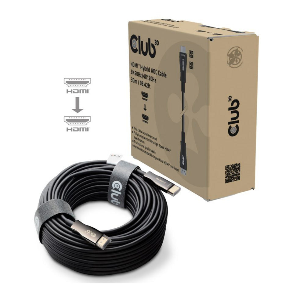 Club 3D hdmi hybride aoc kabel 8k60hz 4k120hz 30m (zwart)