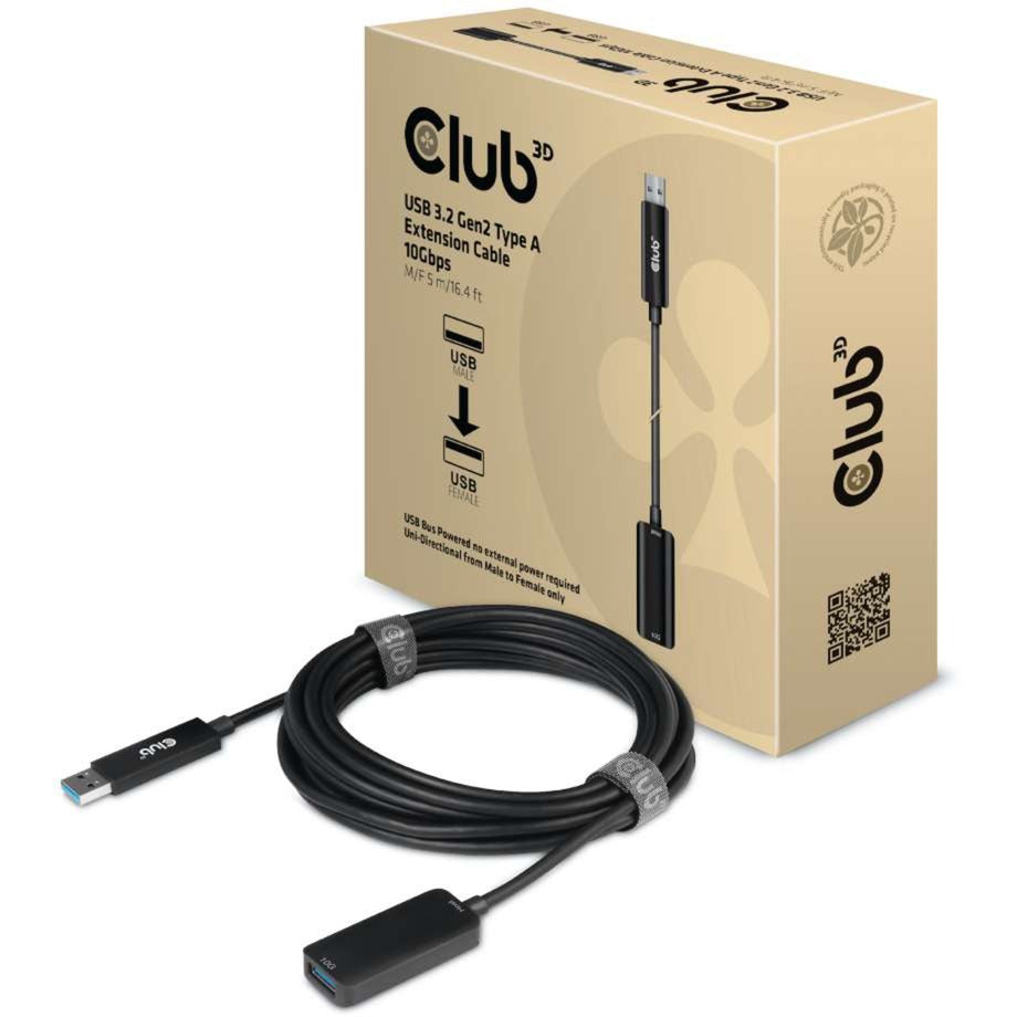Club 3D usb-a 3.2 gen2 verlengkabel (zwart, 5 meter, 10 gbps)