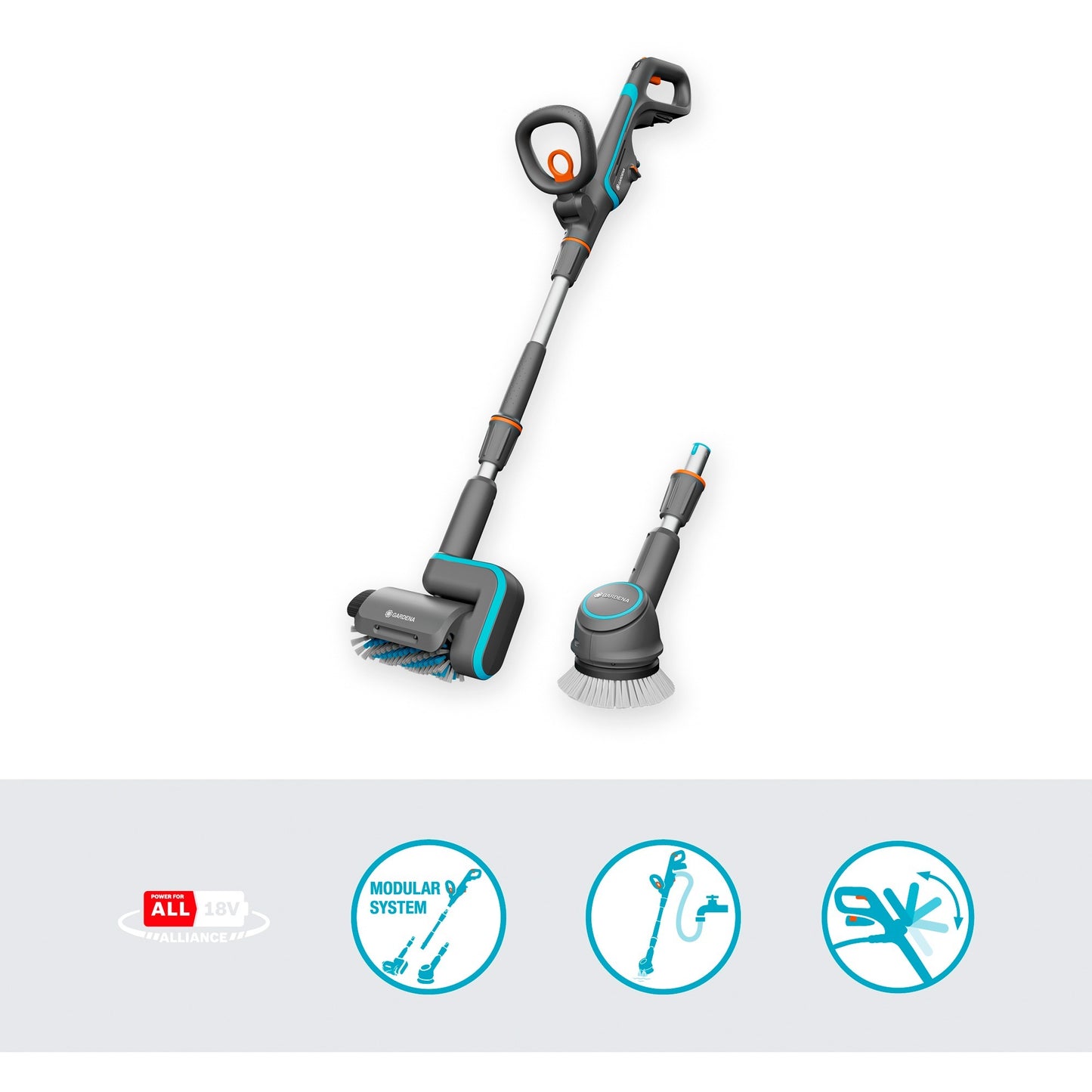 GARDENA aquabrush universal accu-multireiniger 04 18v p4a solo vloerreiniger (grijs turquoise, 14842-55, power for all alliance, accu en lader niet inbegrepen)