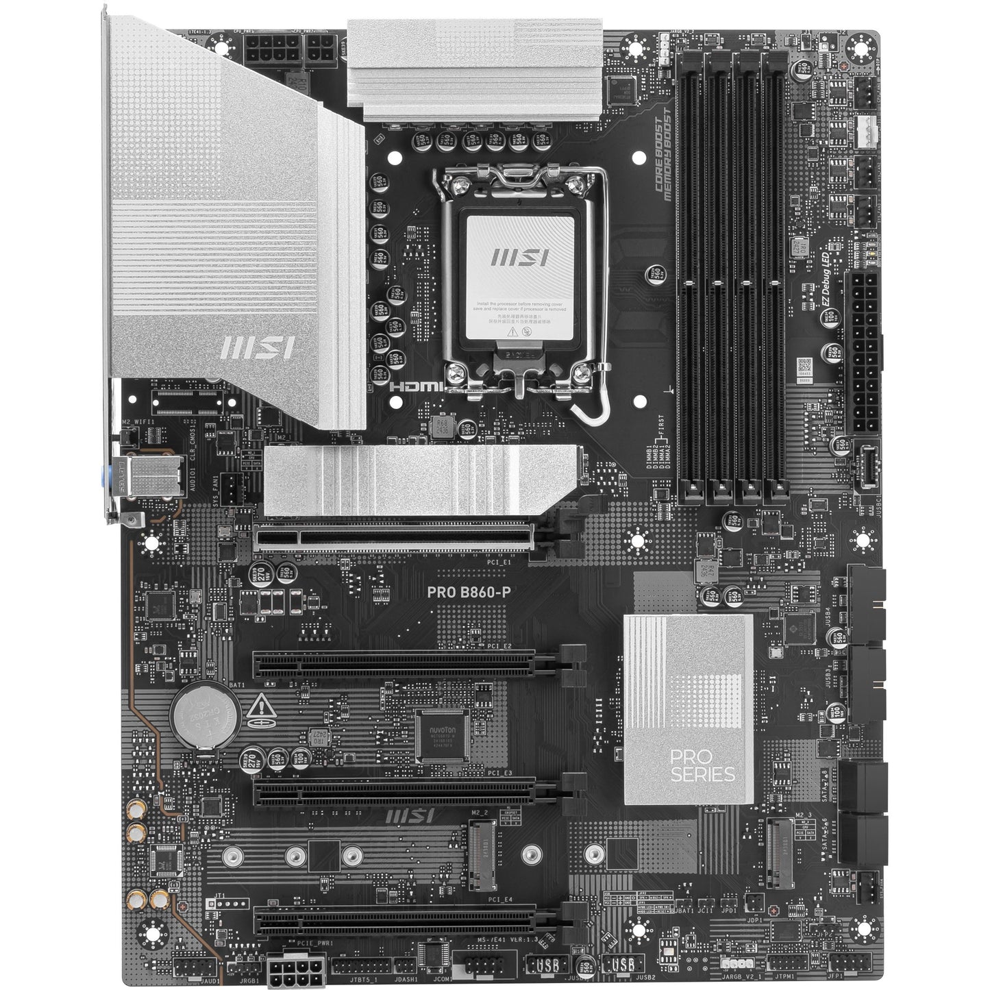 MSI pro b860-p socket 1851 moederbord (zilver, raid, 5gb-lan, sound, atx)