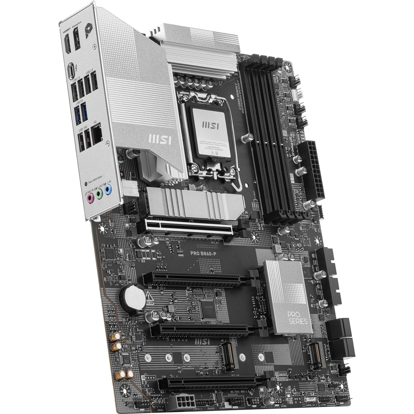 MSI pro b860-p socket 1851 moederbord (zilver, raid, 5gb-lan, sound, atx)