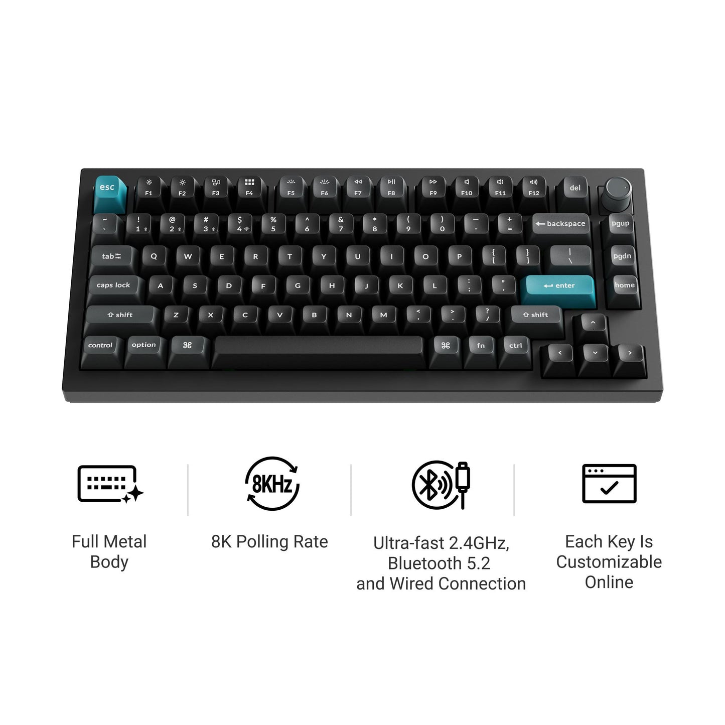 Keychron q1 ultra-m1 8k wireless custom mechanical keyboard (zwart, us lay-out (qwerty), silk pom red, 75%, rgb, hot swap, 8k, 2.4 ghz | bluetooth 5.2 | usb-c)