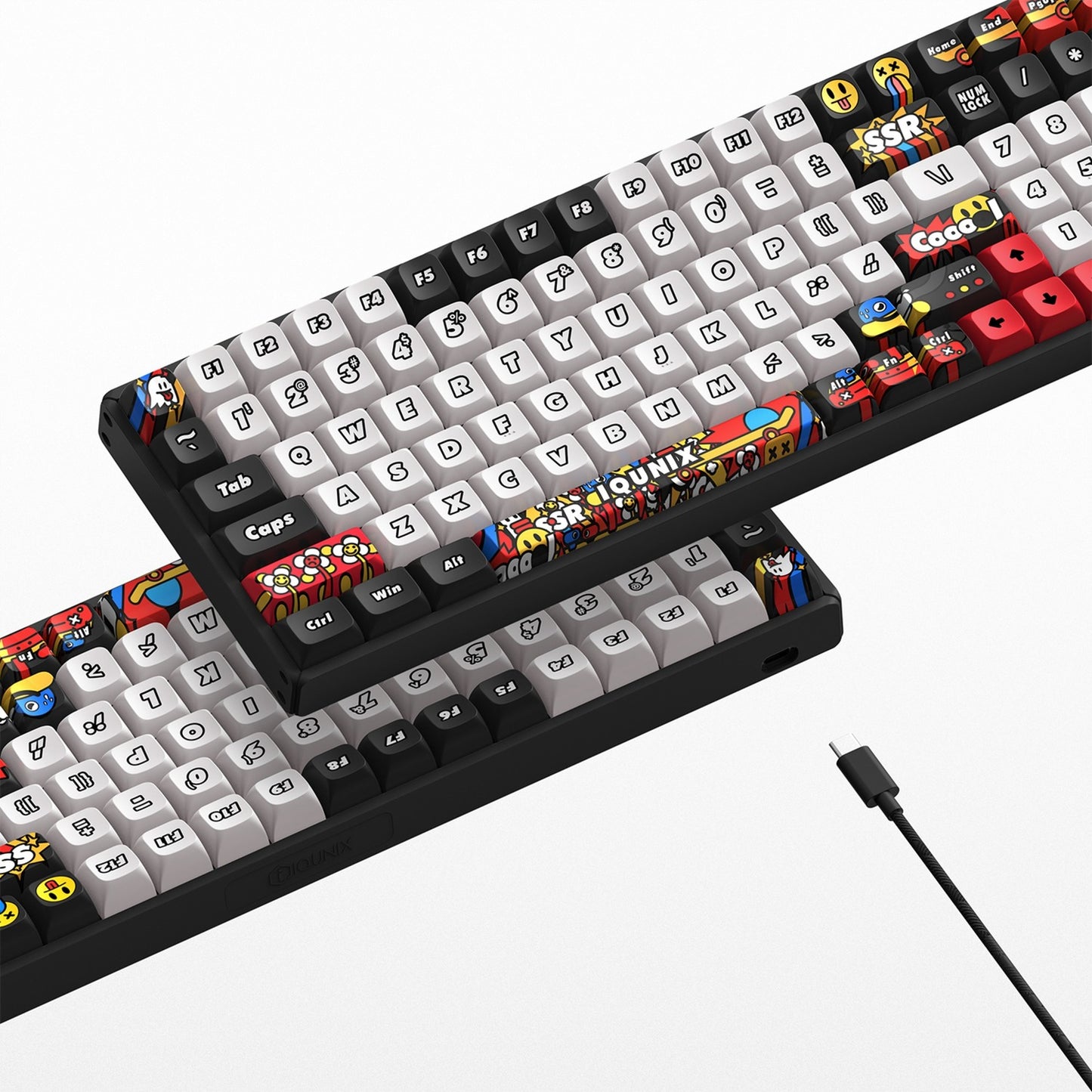 Iqunix F97 Graffiti Diary Wireless Mechanical Keyboard (Zwart, US lay-out (QWERTY), Cherry MX Red, 96%, RGB leds, Hot-swappable, PBT, 2.4GHz | Bluetooth 5.1 | USB-C)