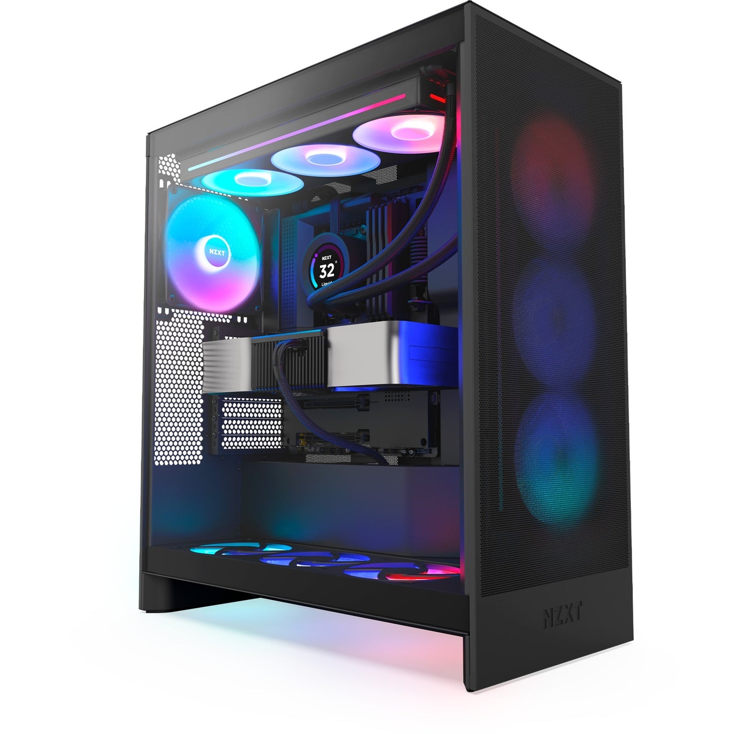 NZXT h7 flow rgb (2024) midi tower behuizing (zwart | 2x usb-a | 1x usb-c | rgb | tempered glass)