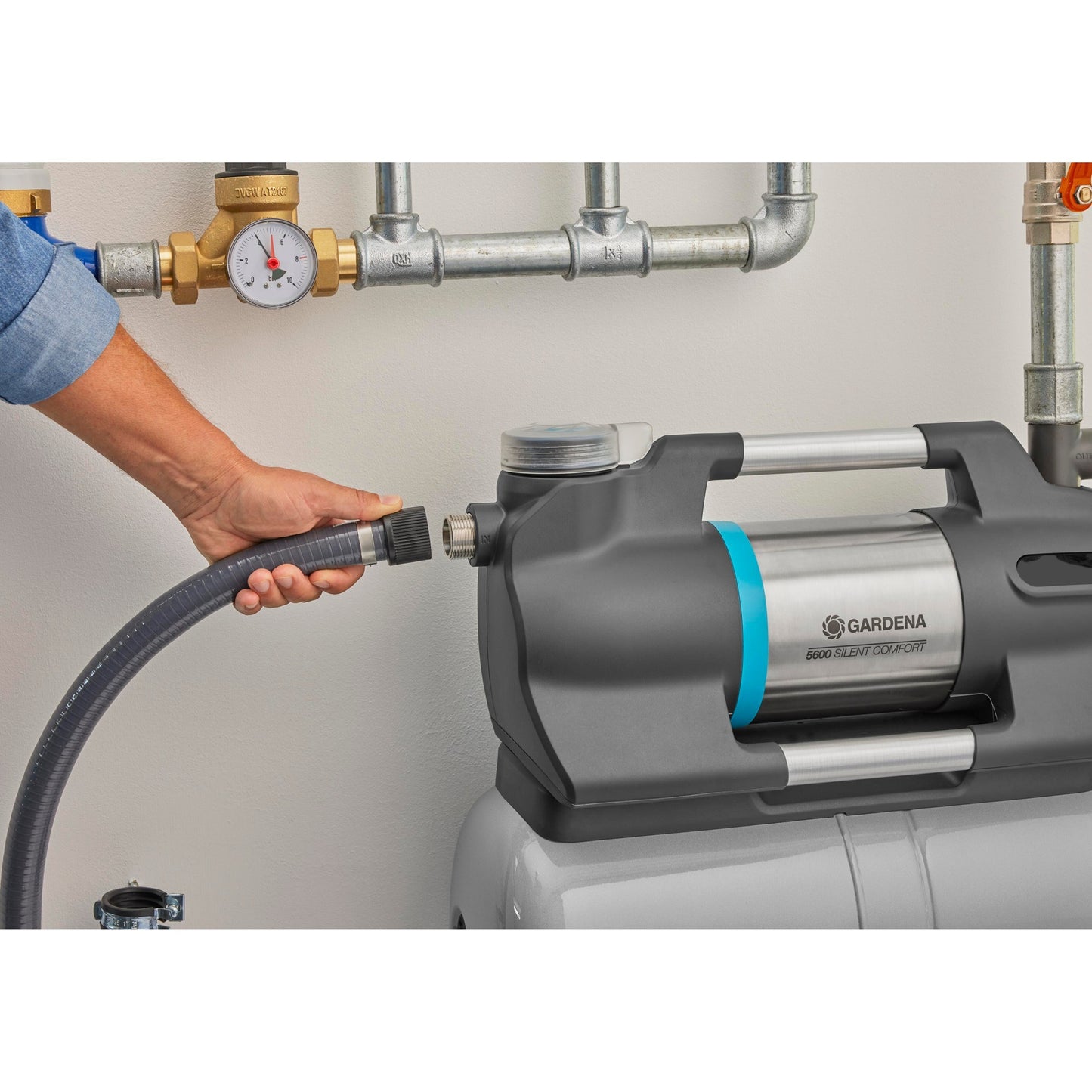 GARDENA hydrofoorpomp 6300 silentcomfort (grijs roestvrij staal, bluetooth)