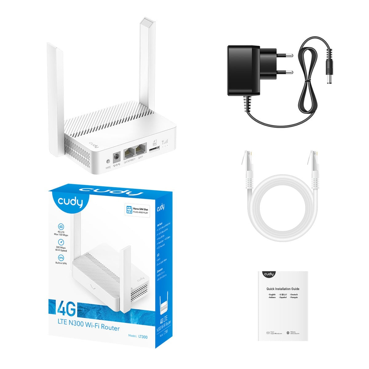 Cudy n300 wi-fi 4g lte cat4 router (wit, app, nano sim-slot)
