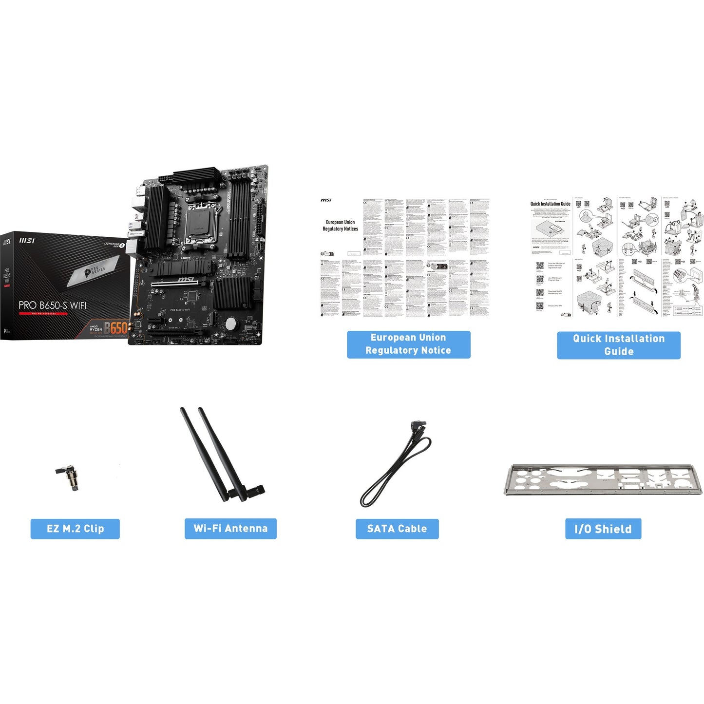MSI pro b650-s wifi socket am5 moederbord (zwart, raid, 2.5 gbe-lan, wi-fi 6e, bt, sound, atx)