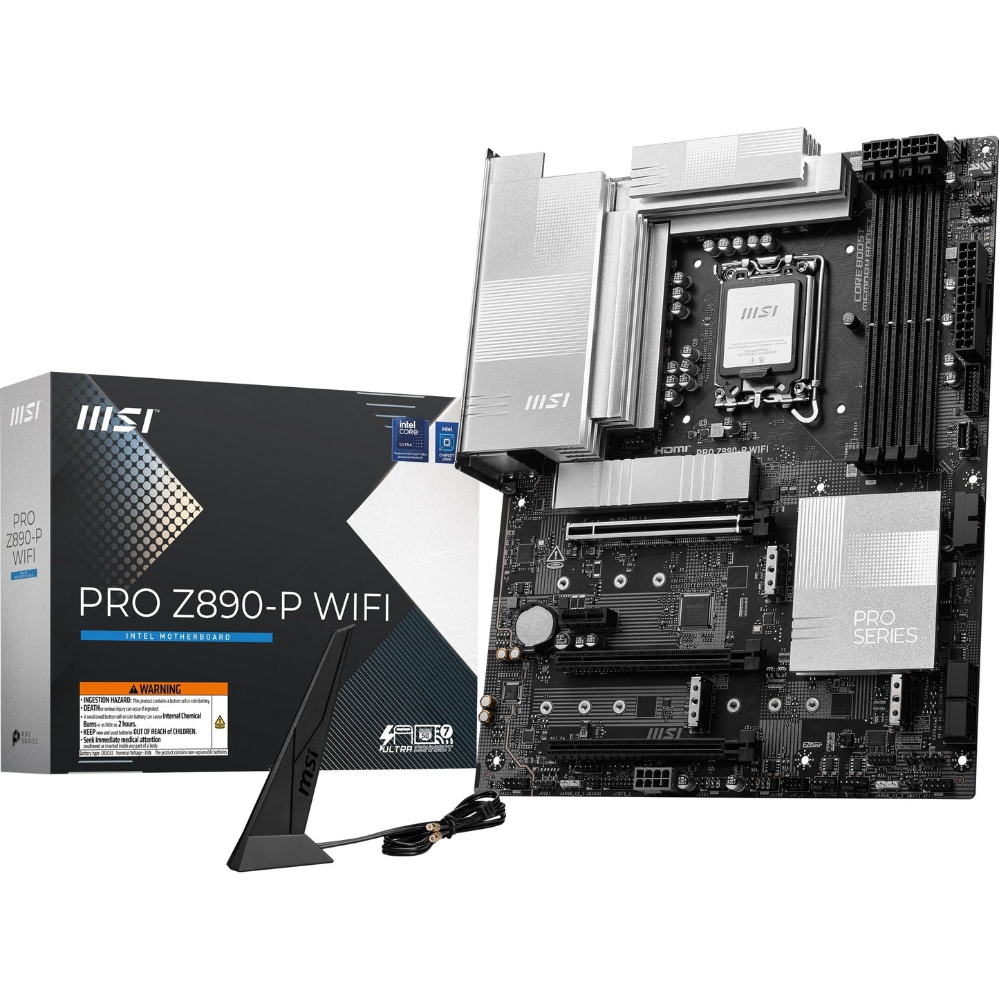 MSI pro z890-p wifi socket 1851 moederbord (zwart zilver, raid, 5gb-lan, wi-fi 7, bt, sound, atx)