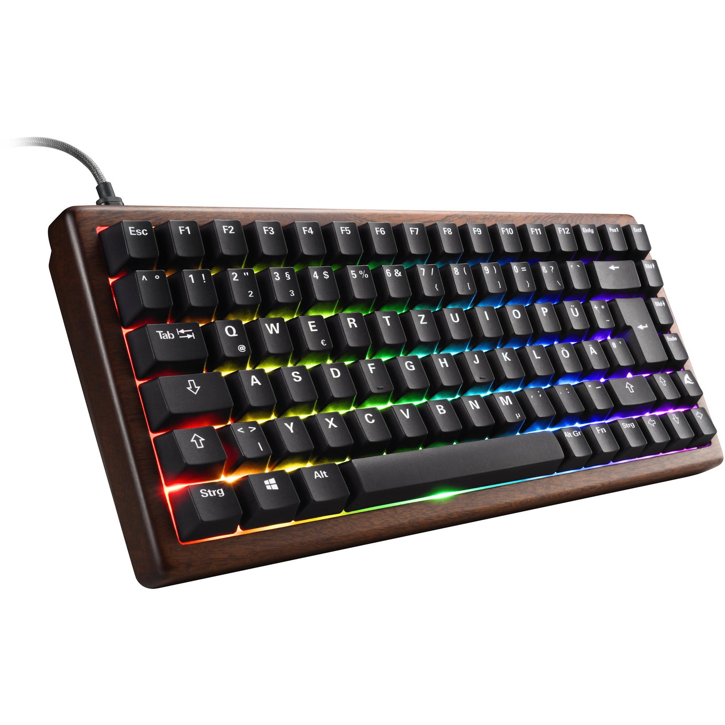 Sharkoon skiller sgk50 s3 wood pbt rgb mechanisch gaming toetsenbord (houtkleur, us lay-out (qwerty), gateron g pro 3.0 yellow, 75%, rgb leds)
