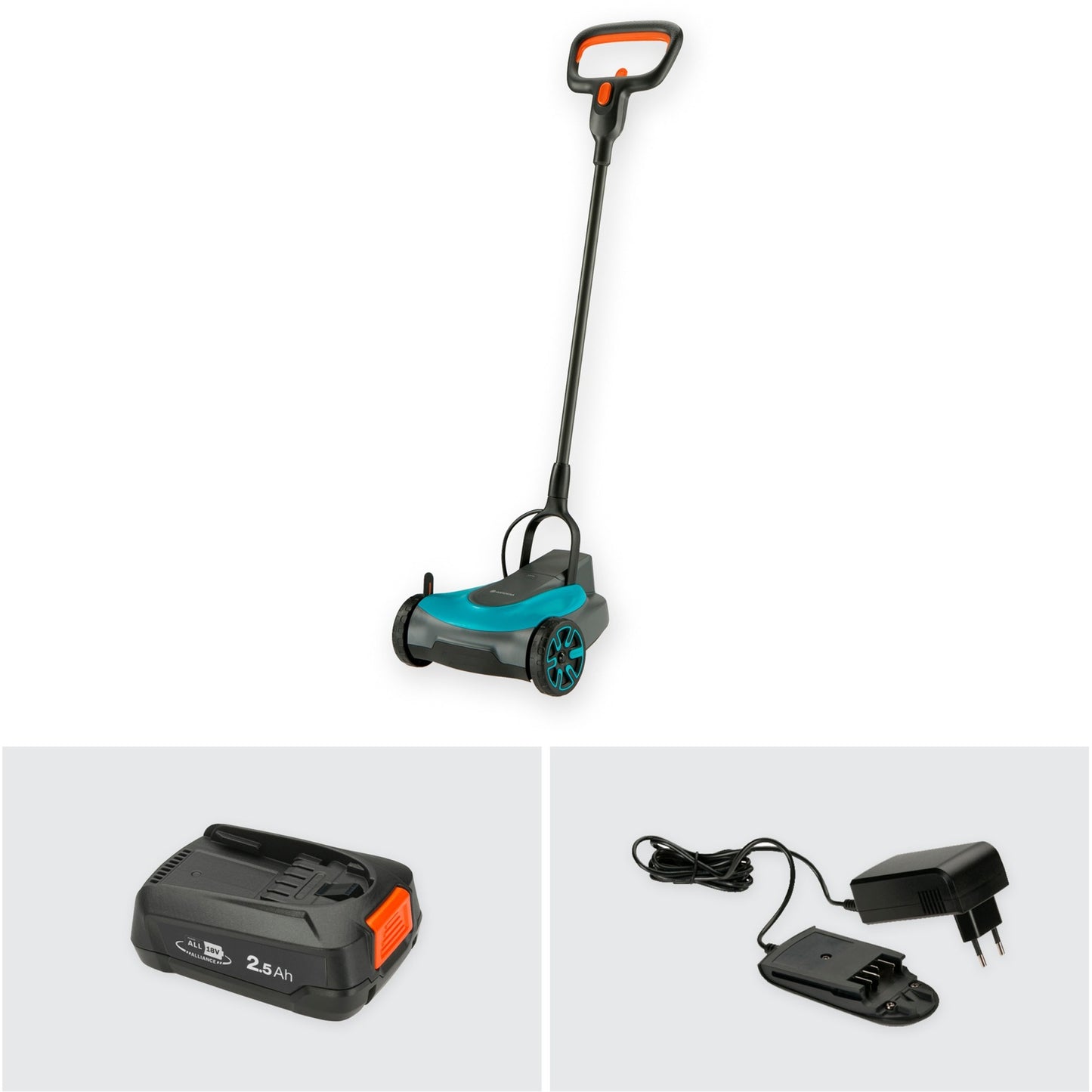 GARDENA handymower 22 18v p4a set grasmaaier (grijs turquoise, 14620-20, accu inbegrepen)