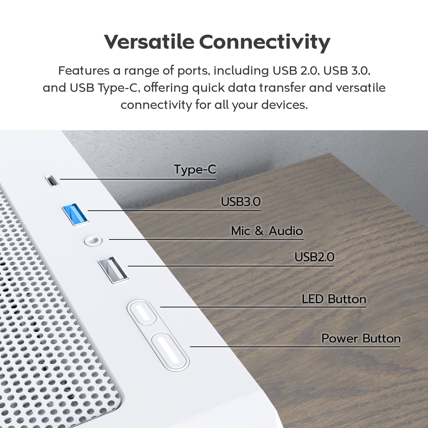 Montech x5 midi tower behuizing (wit | 2x usb-a | 1x usb-c | tempered glass)
