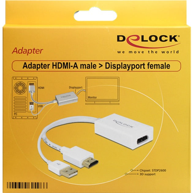 DeLOCK hdmi-a (male) > displayport 1.2 (female) adapter (wit, 0,245 meter)